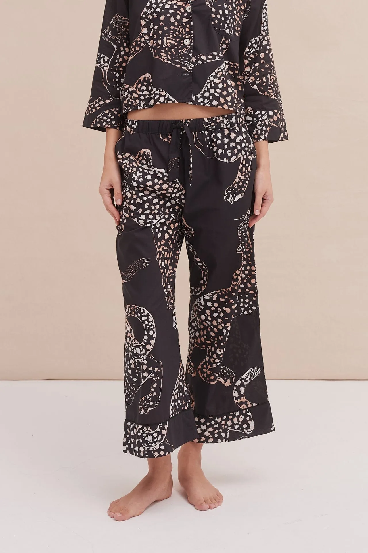Wide Leg Pyjama Trousers The Jag Print Navy sold by Desmond & Dempsey