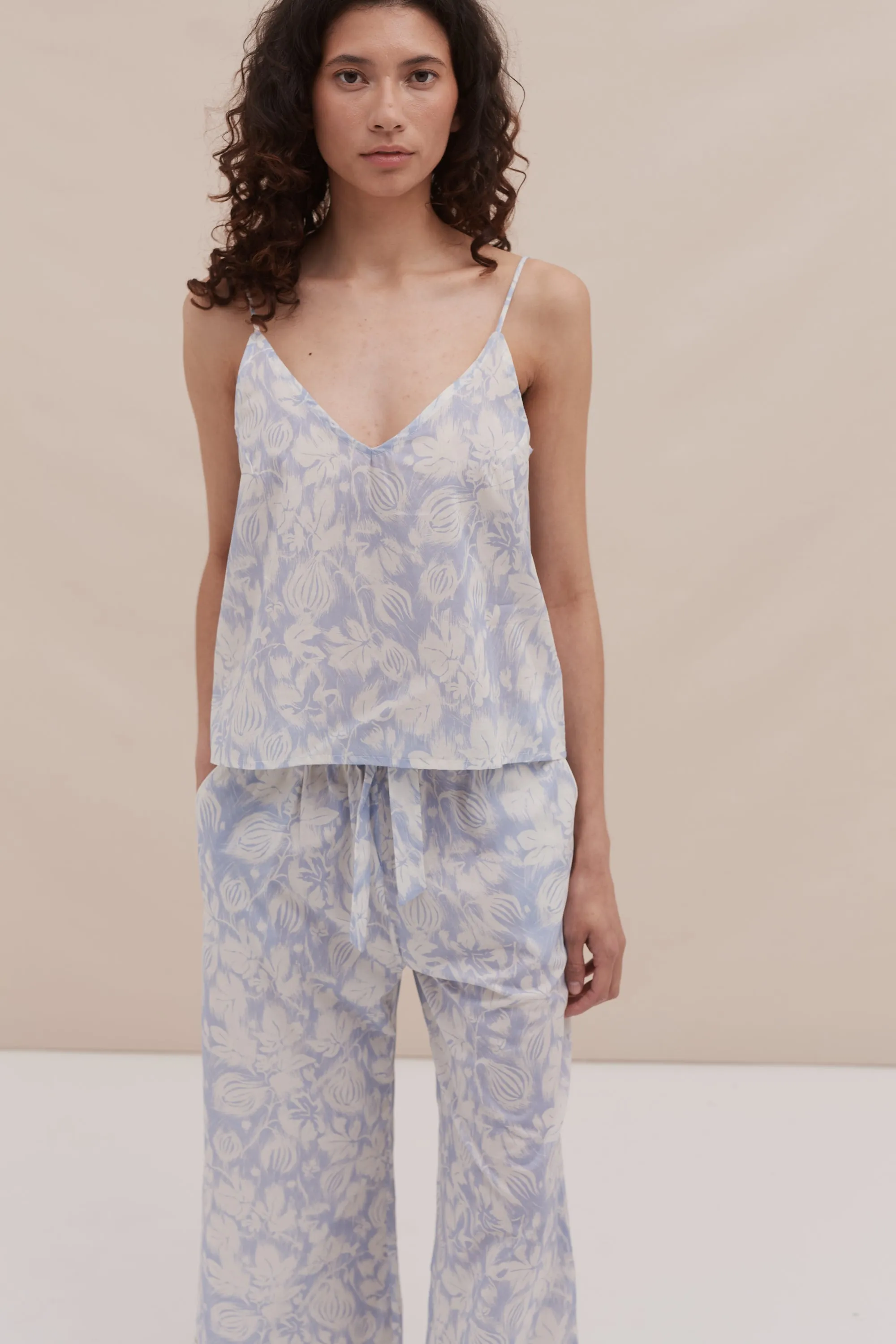 Cami Top and Wide Leg Trouser Set Alma Fig Print Blue sold by Desmond & Dempsey product image thumbnail 4