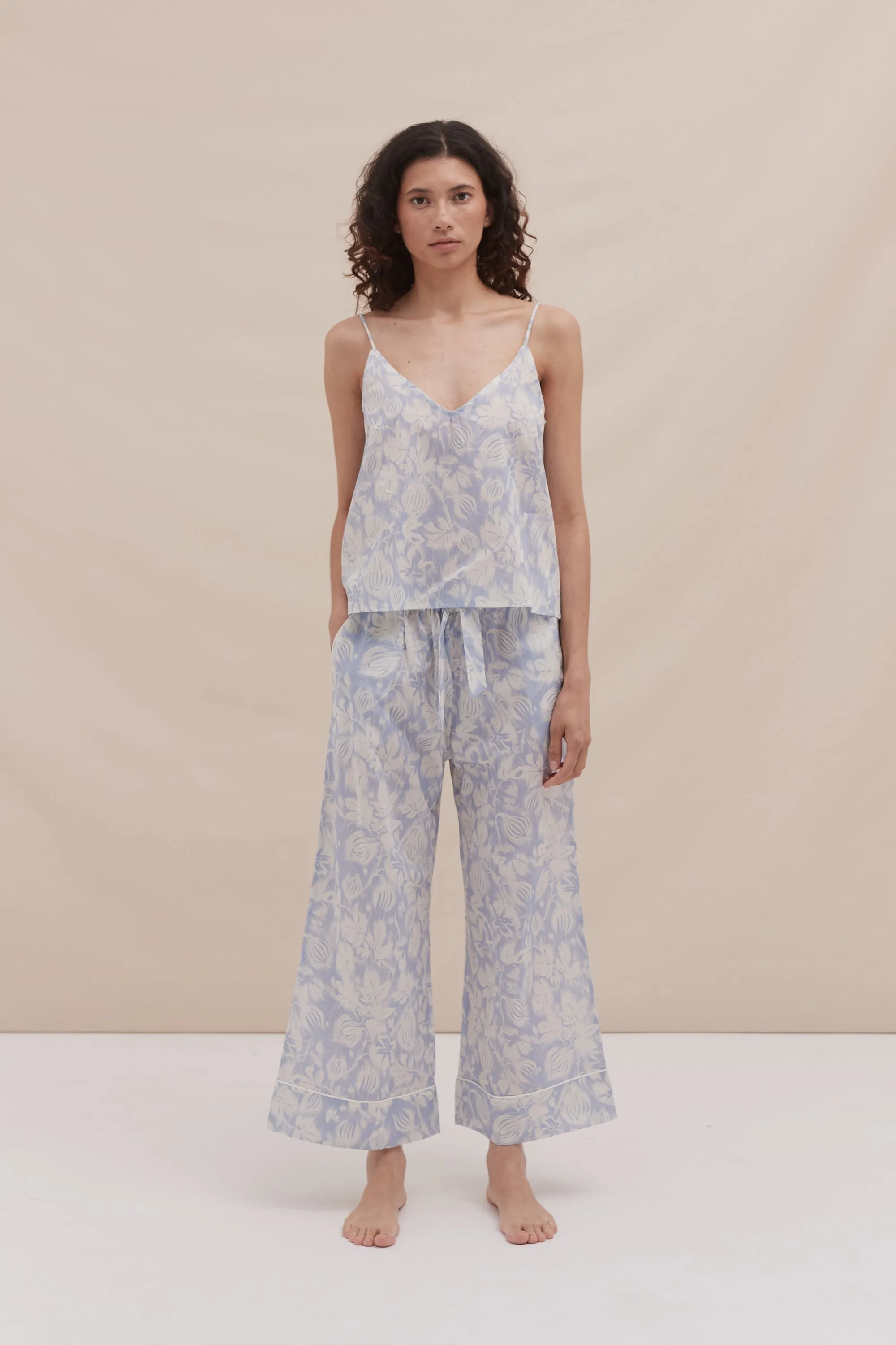 Cami Top and Wide Leg Trouser Set Alma Fig Print Blue sold by Desmond & Dempsey