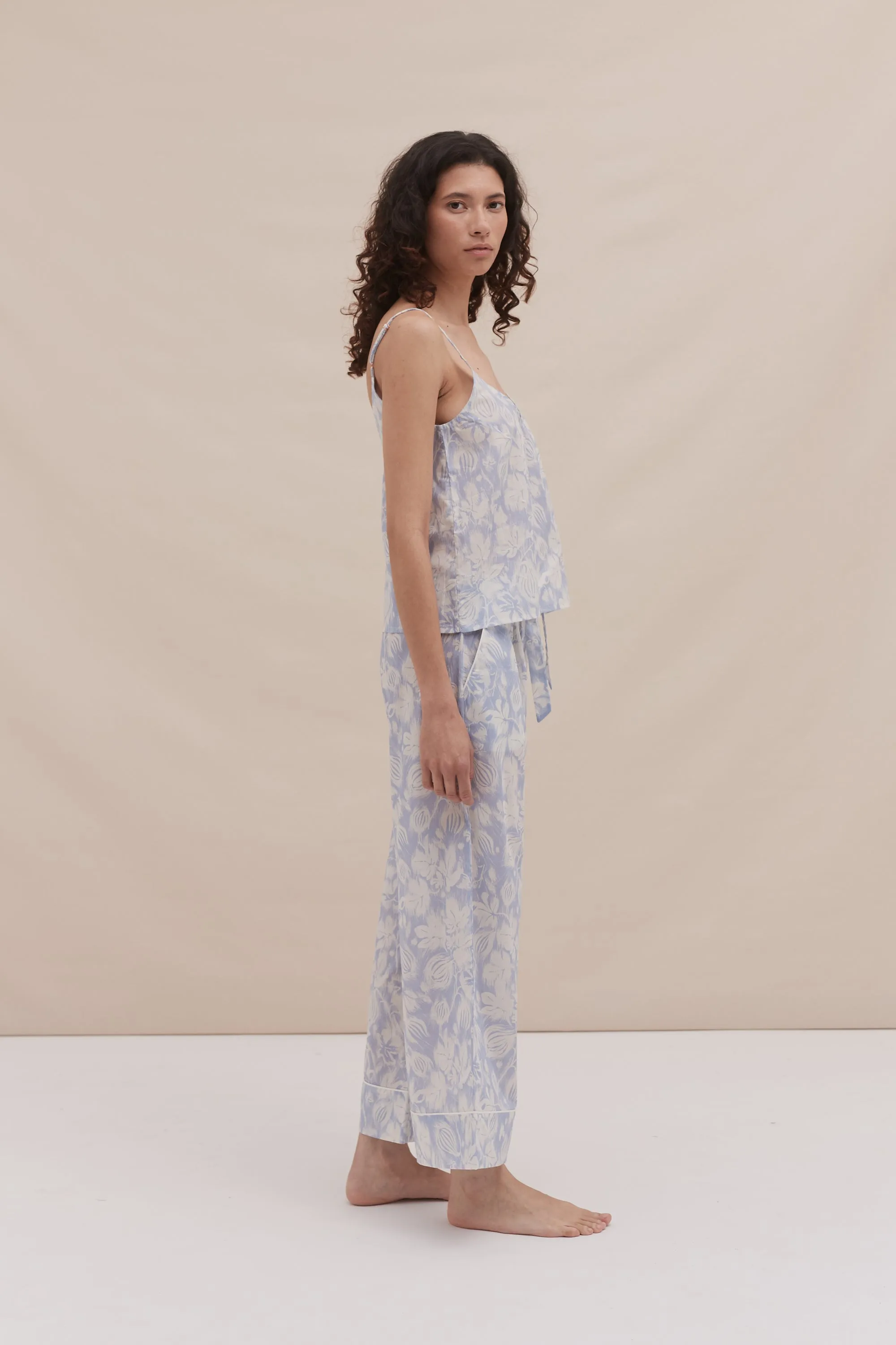 Cami Top and Wide Leg Trouser Set Alma Fig Print Blue sold by Desmond & Dempsey product image thumbnail 2
