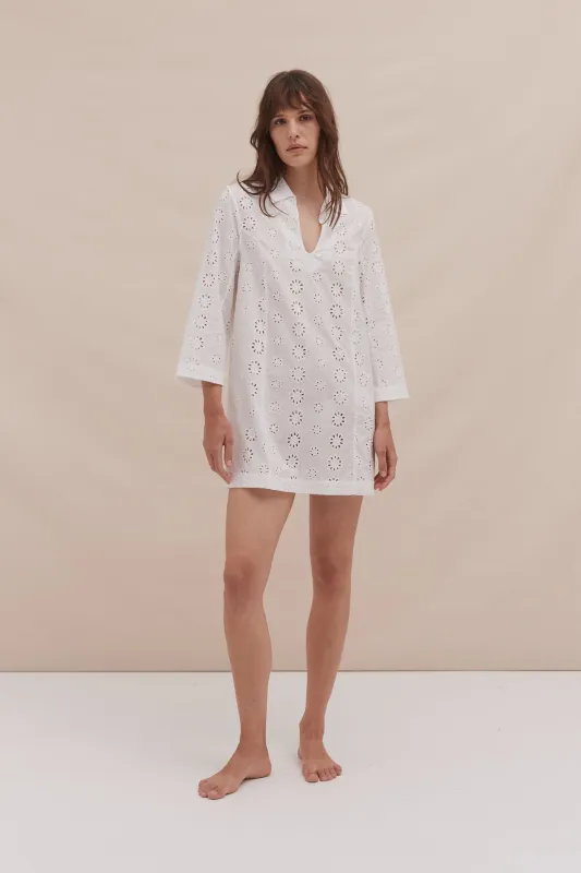 Mini Kaftan Broderie Anglaise White sold by Desmond & Dempsey