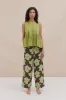 Pleated Cami and Pocket Trousers Set Plain/Grand Hibiscus Print Cocoa/Lime sold by Desmond & Dempsey
