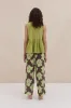 Pleated Cami and Pocket Trousers Set Plain/Grand Hibiscus Print Cocoa/Lime sold by Desmond & Dempsey