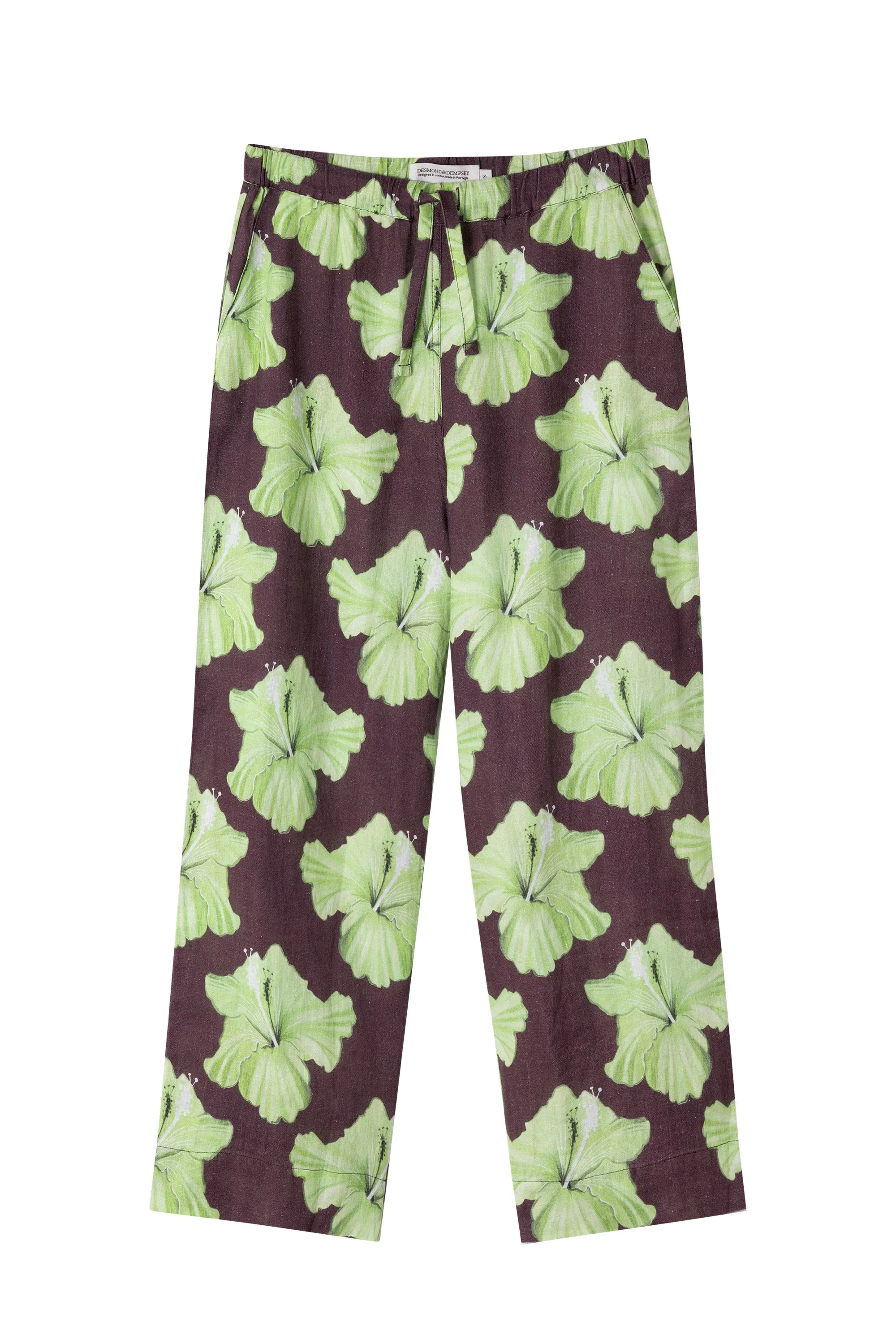 Pocket Set Trousers Grand Hibiscus Cocoa/Lime Linen sold by Desmond & Dempsey product image thumbnail 4