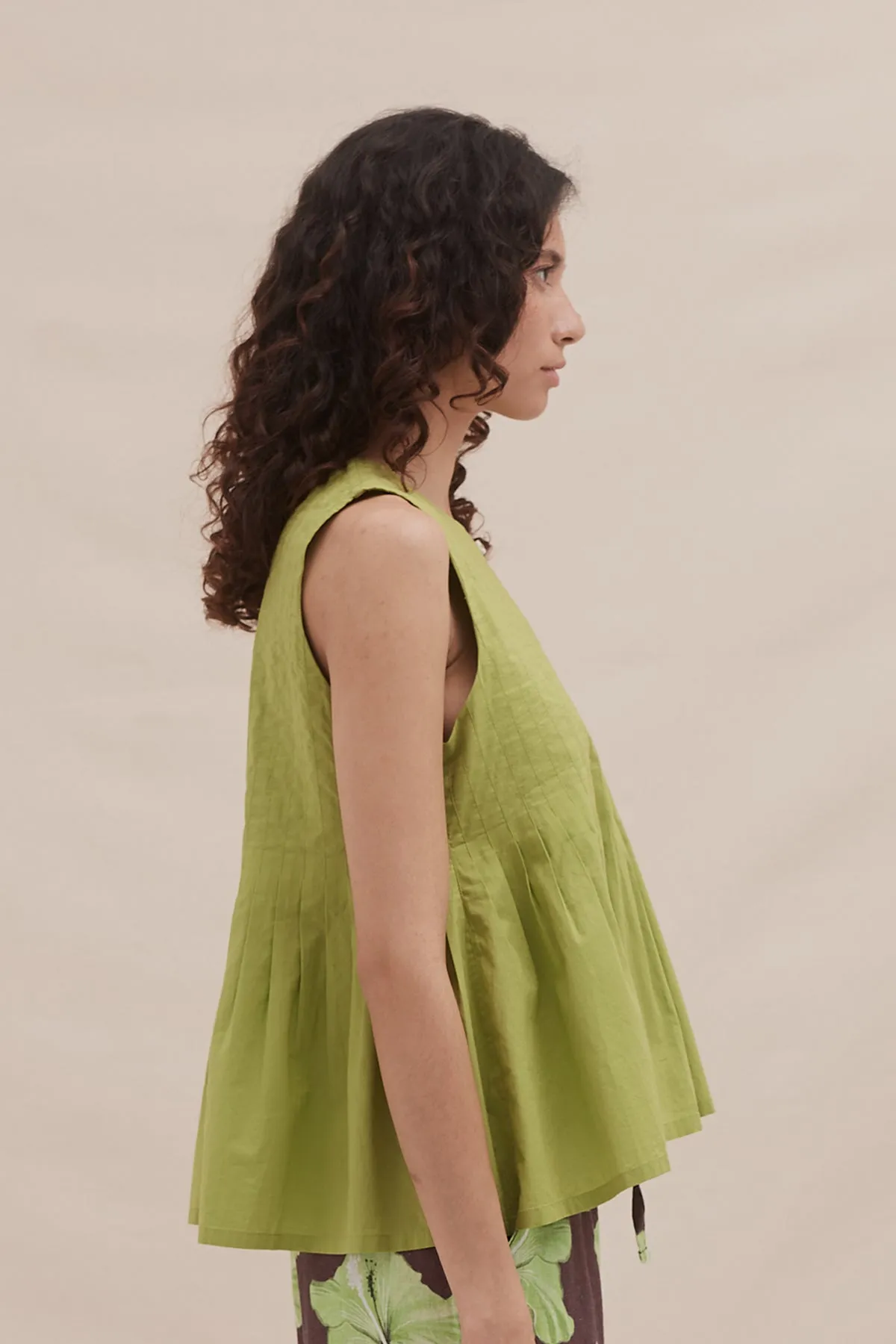 Pleated Cami Top Lime sold by Desmond & Dempsey product image thumbnail 2