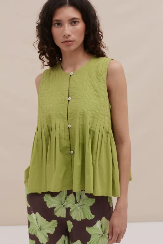 Pleated Cami Top Lime sold by Desmond & Dempsey