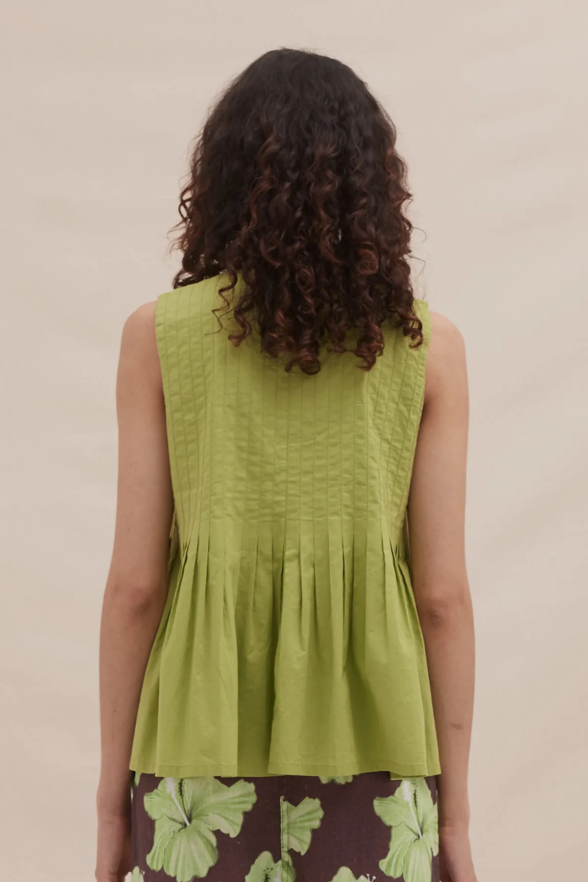 Pleated Cami Top Lime sold by Desmond & Dempsey product image thumbnail 3