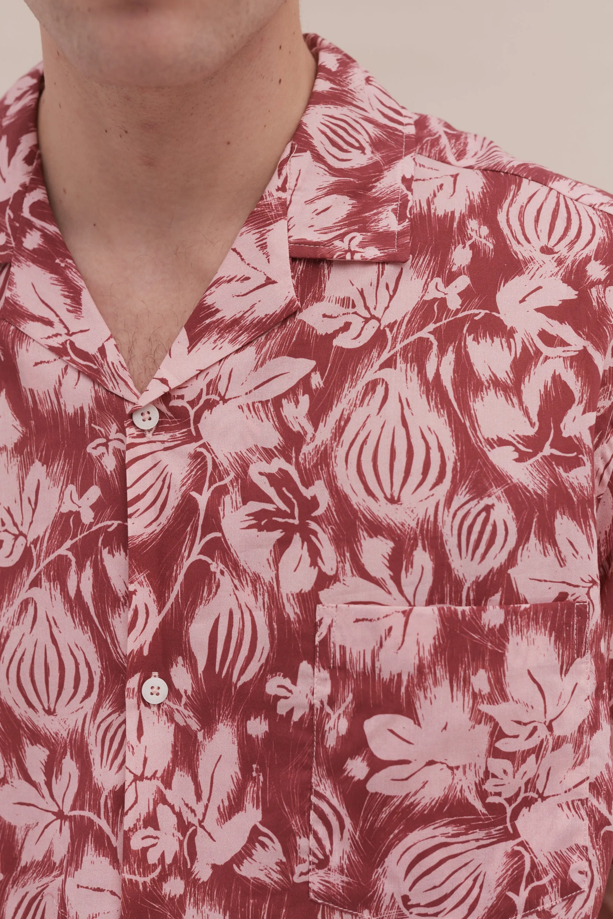 Men’s Cuban Pyjama Shirt Alma Fig Print Red/Pink sold by Desmond & Dempsey product image thumbnail 4