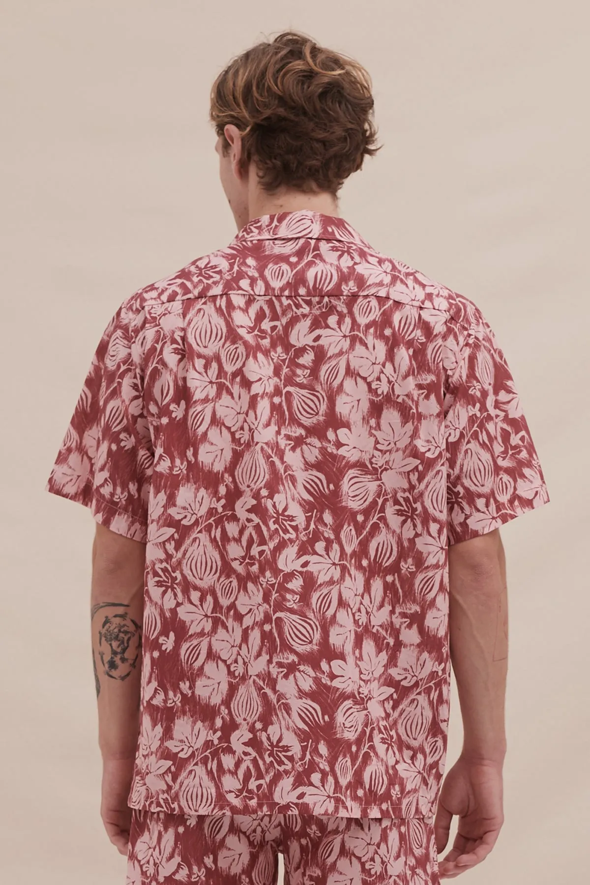 Men’s Cuban Pyjama Shirt Alma Fig Print Red/Pink sold by Desmond & Dempsey product image thumbnail 3