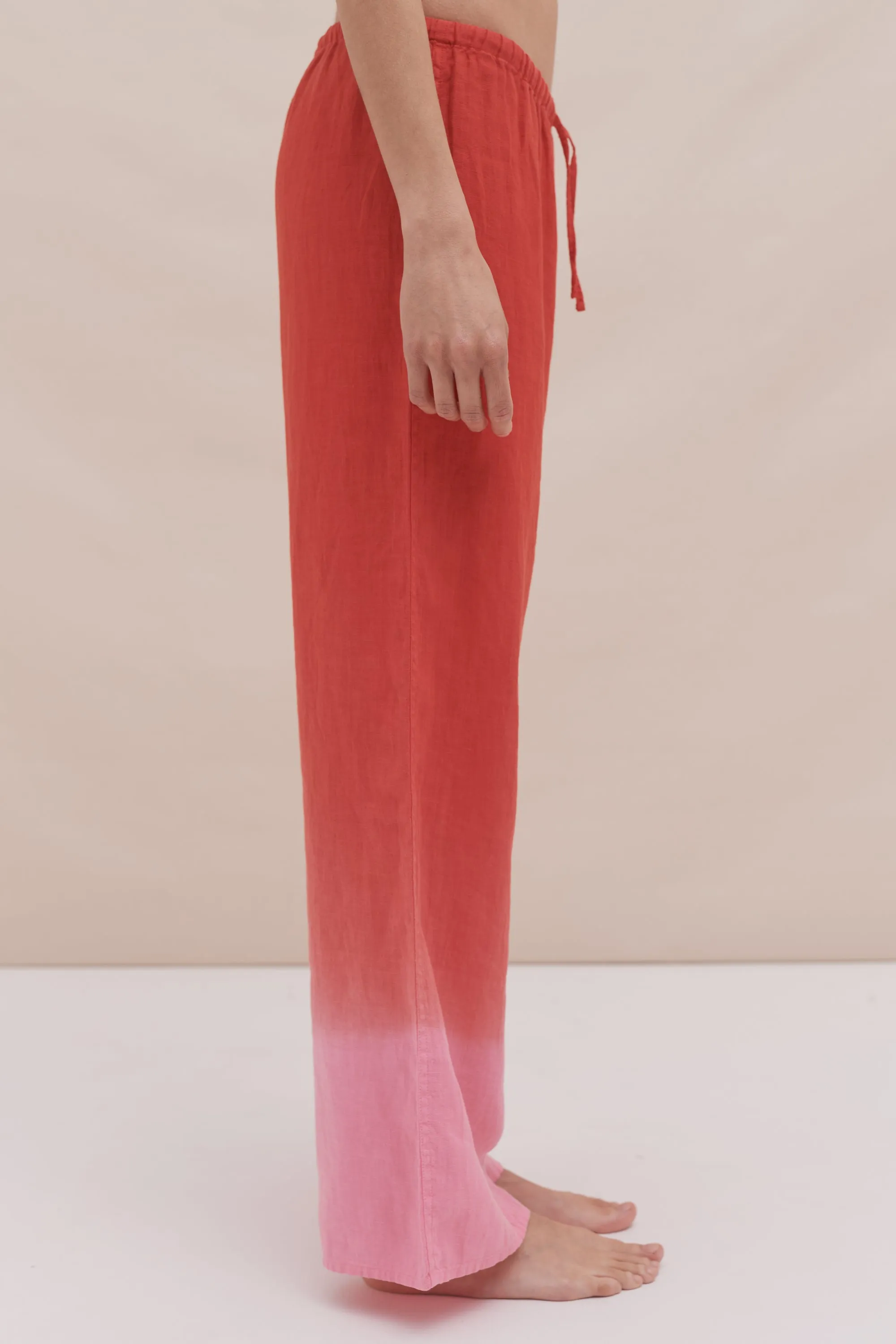 Lounge Trouser Dip Dye Red/Pink Linen sold by Desmond & Dempsey product image thumbnail 2