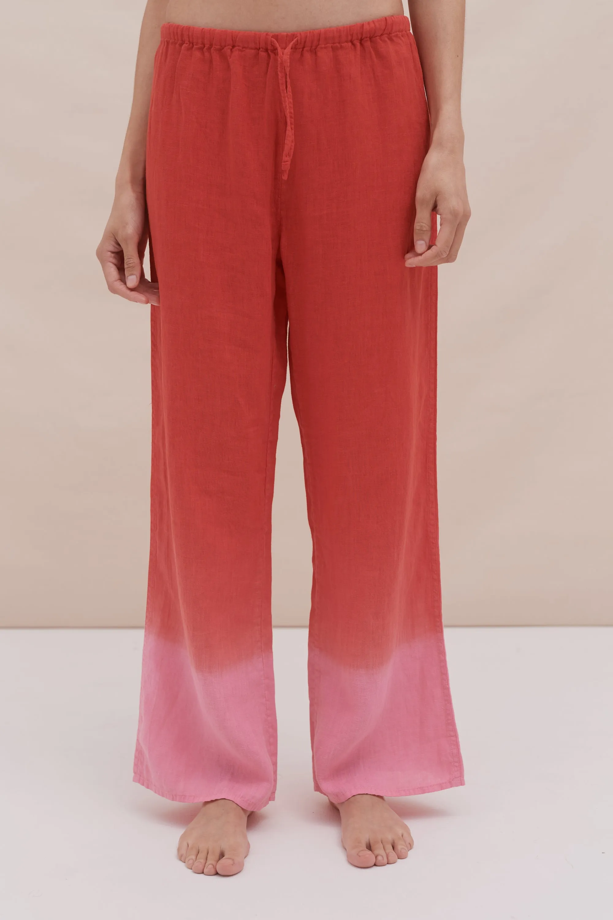 Lounge Trouser Dip Dye Red/Pink Linen sold by Desmond & Dempsey
