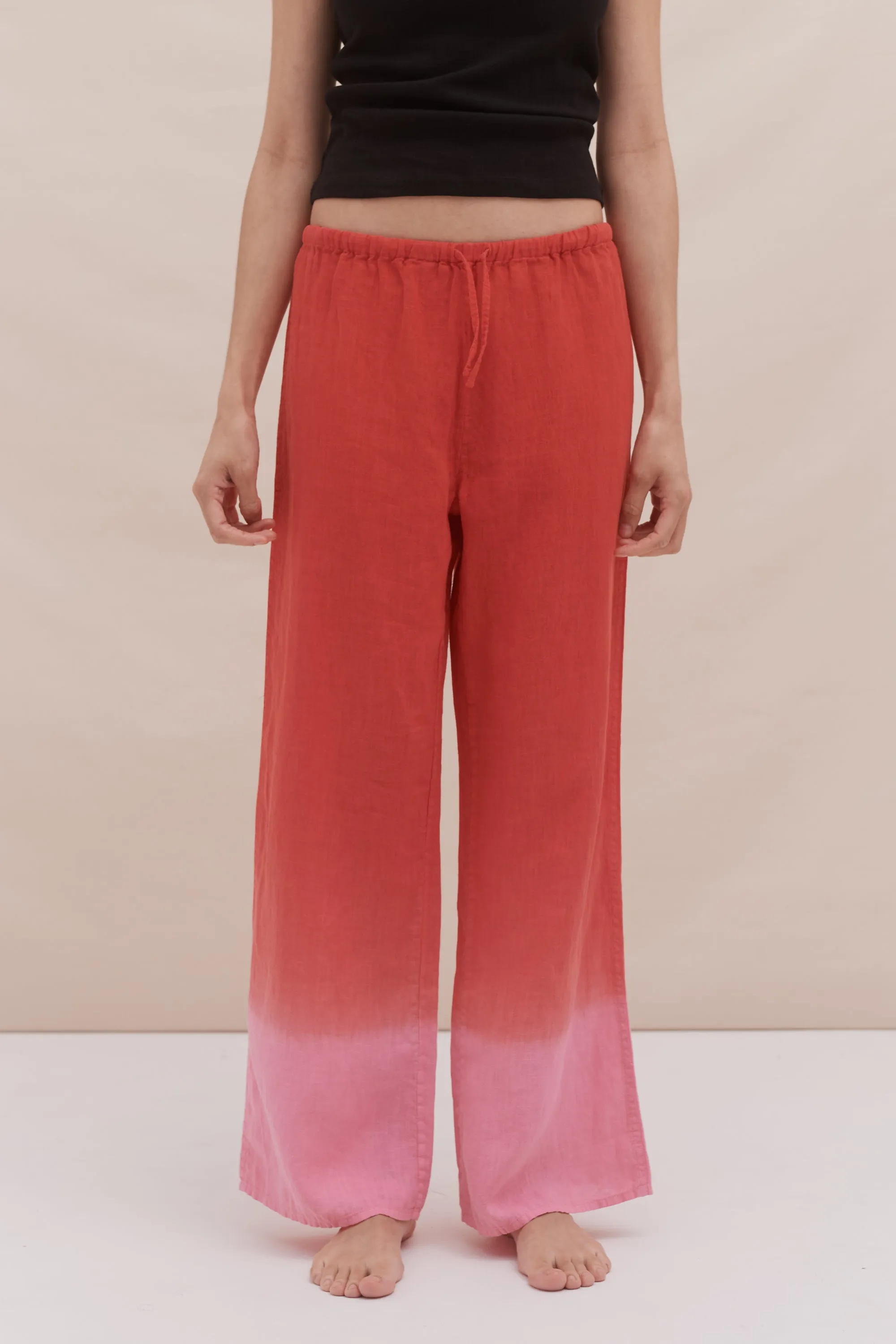 Lounge Trouser Dip Dye Red/Pink Linen sold by Desmond & Dempsey product image thumbnail 4