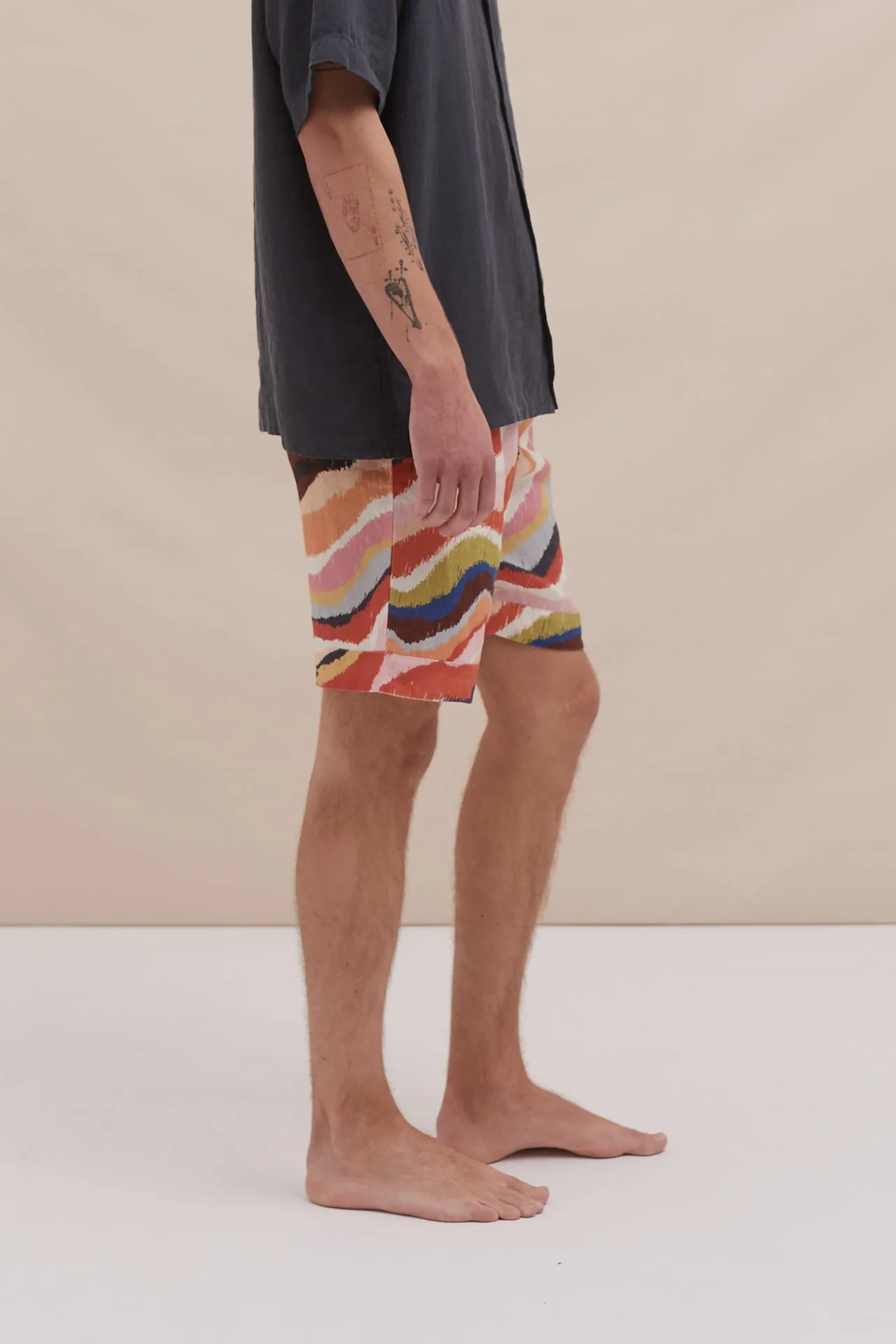 Men’s Pyjama Shorts Tide Print Multi Linen sold by Desmond & Dempsey product image thumbnail 2