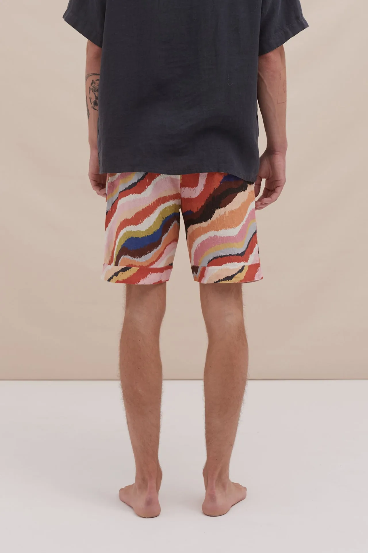 Men’s Pyjama Shorts Tide Print Multi Linen sold by Desmond & Dempsey product image thumbnail 3