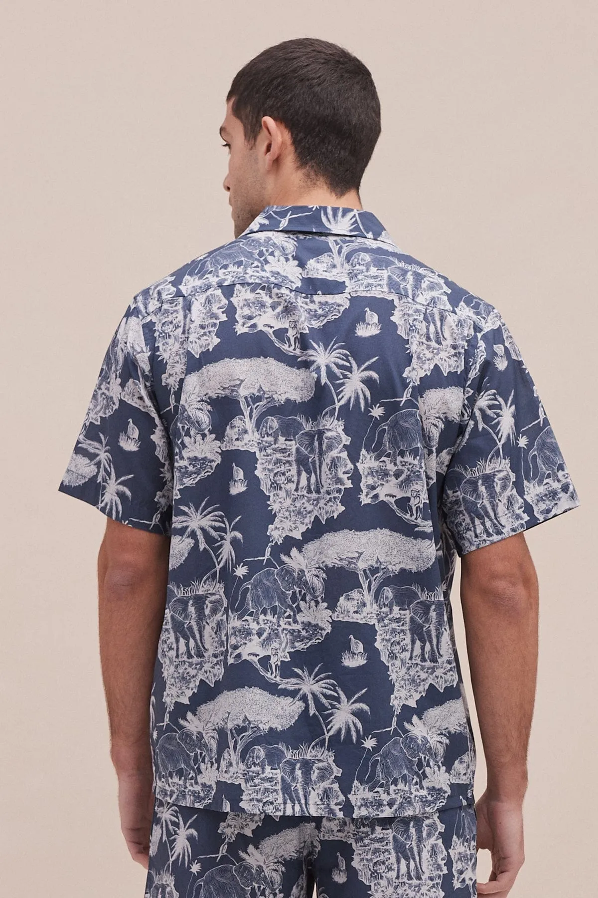 Men’s Cuban Pyjama Shirt Loxodonta Print Navy sold by Desmond & Dempsey product image thumbnail 3