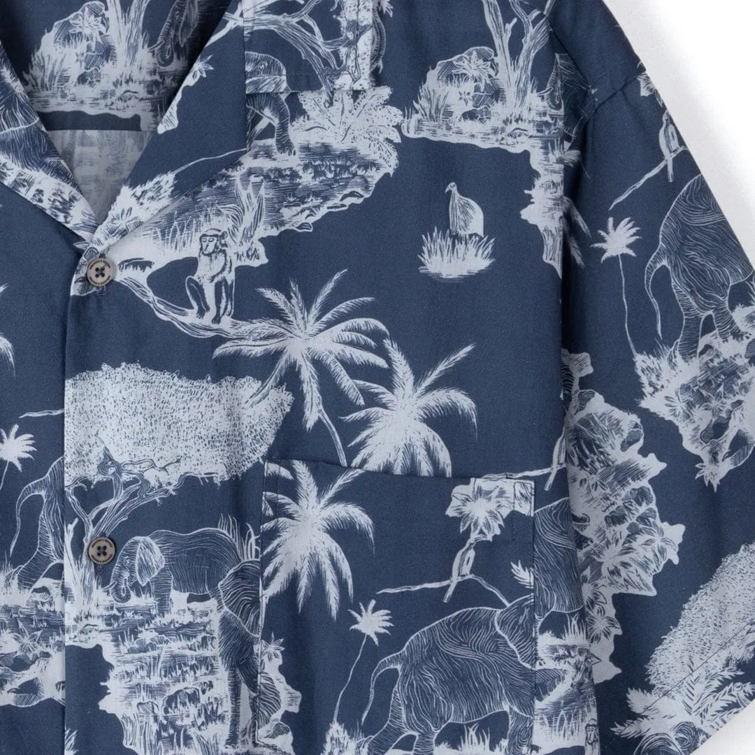 Men’s Cuban Pyjama Shirt Loxodonta Print Navy sold by Desmond & Dempsey product image thumbnail 4
