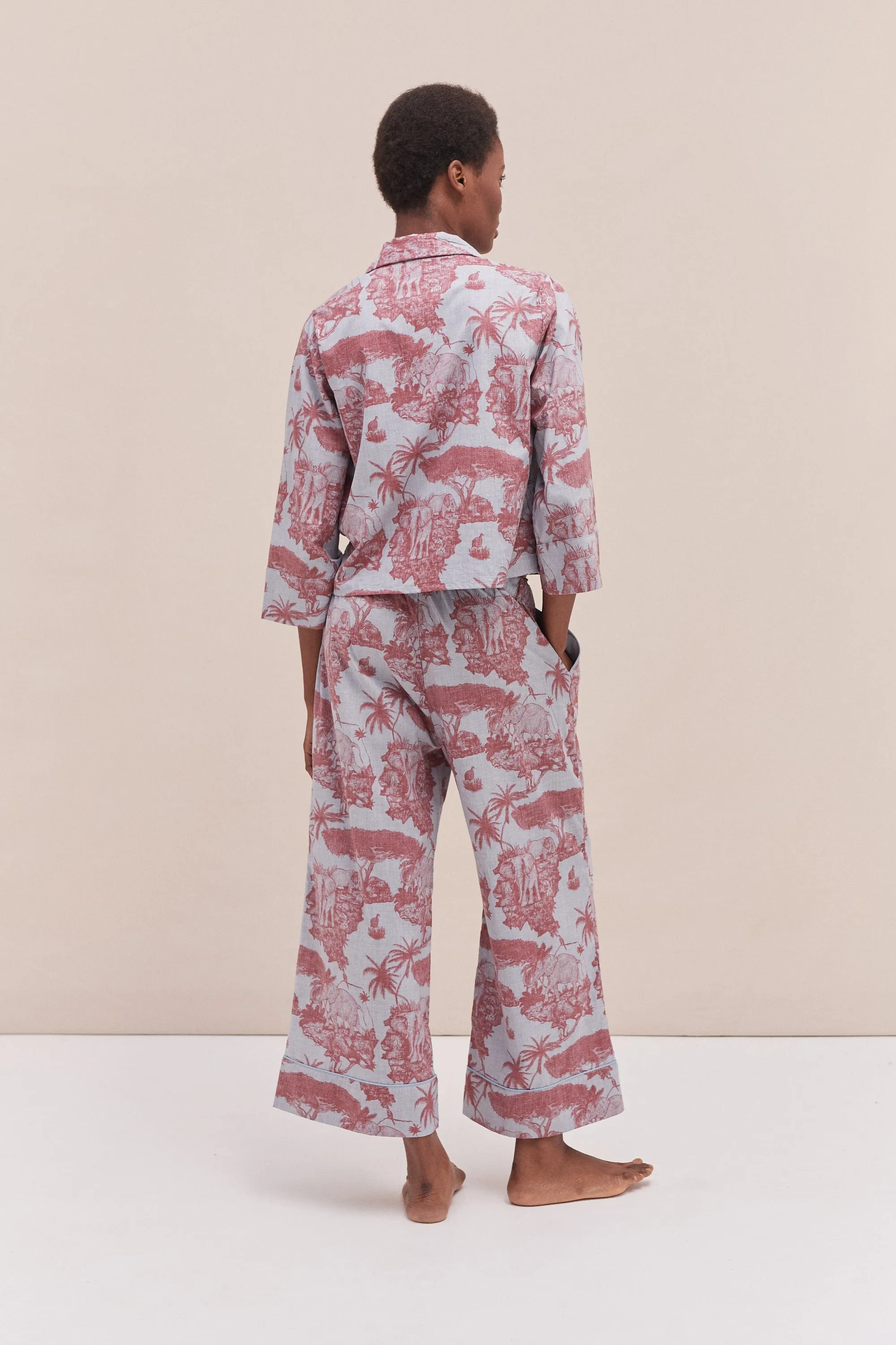 Boxy Shirt and Wide Leg Trouser Set Loxodonta Print Chambray/Red sold by Desmond & Dempsey product image thumbnail 3