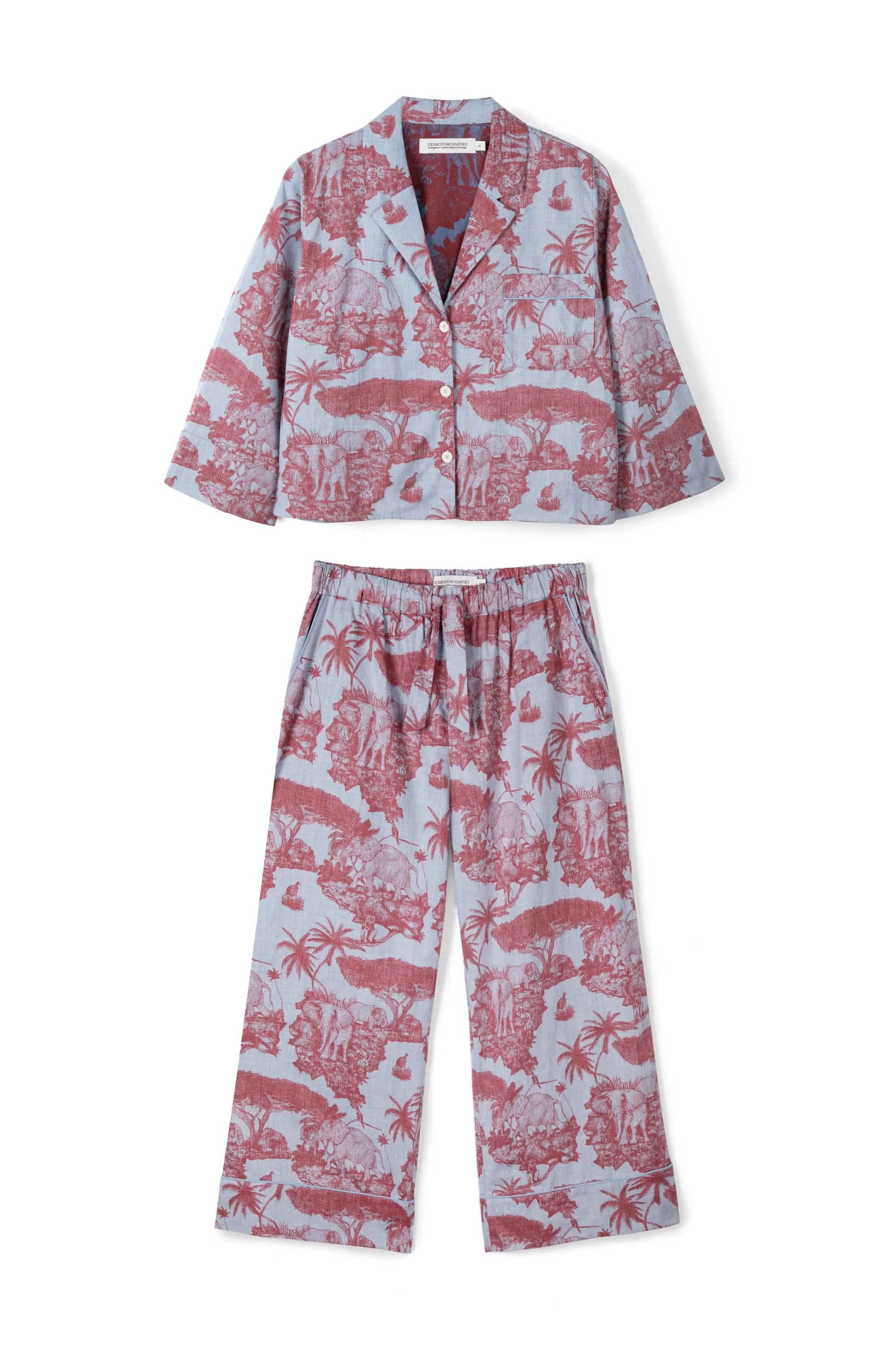 Boxy Shirt and Wide Leg Trouser Set Loxodonta Print Chambray/Red sold by Desmond & Dempsey product image thumbnail 4