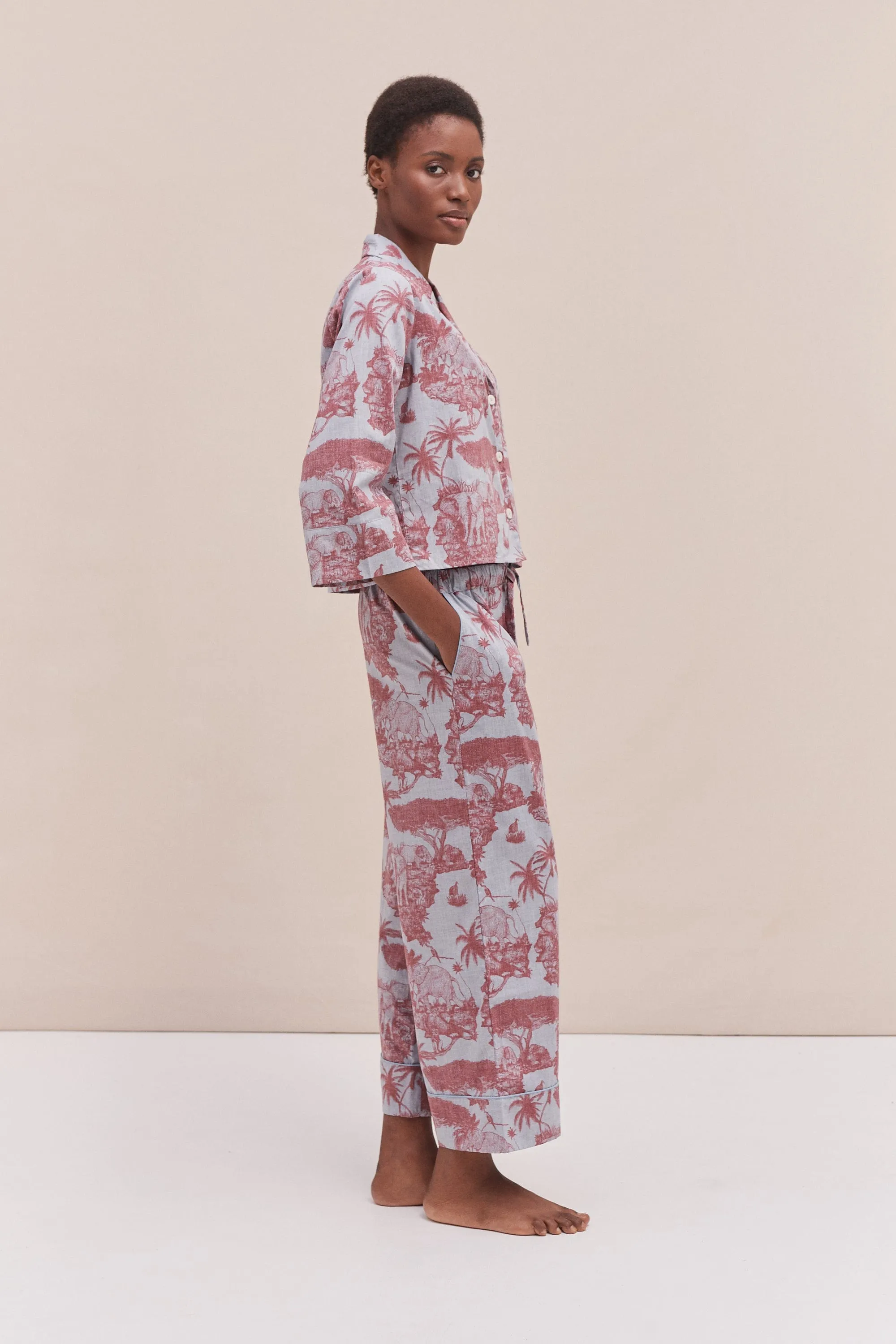 Boxy Shirt and Wide Leg Trouser Set Loxodonta Print Chambray/Red sold by Desmond & Dempsey product image thumbnail 2