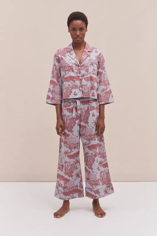 Boxy Shirt and Wide Leg Trouser Set Loxodonta Print Chambray/Red sold by Desmond & Dempsey