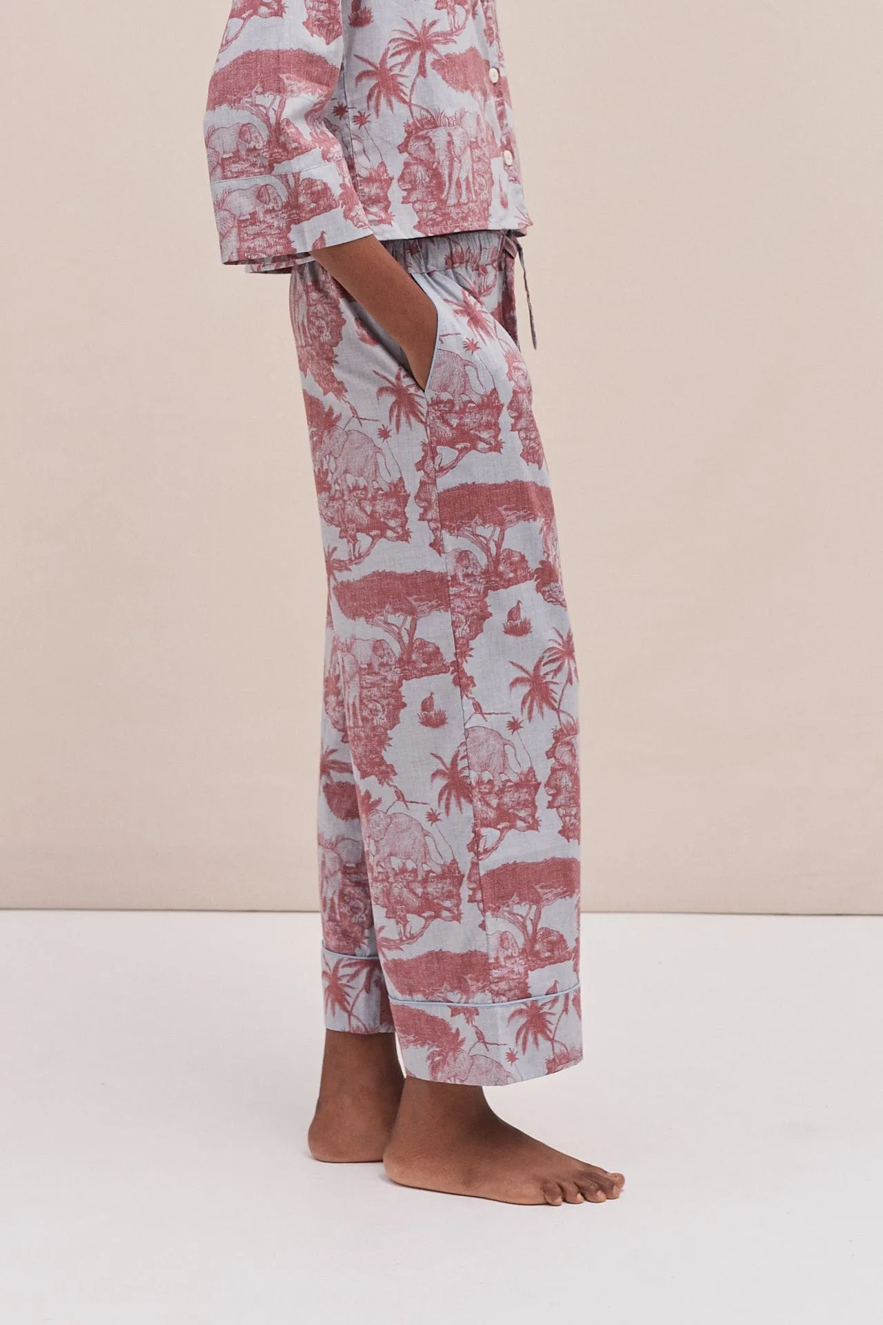 Wide Leg Pyjama Trousers Loxodonta Print Chambray/Red sold by Desmond & Dempsey product image thumbnail 2