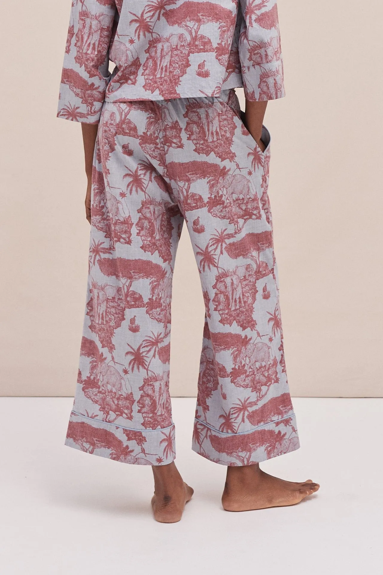 Wide Leg Pyjama Trousers Loxodonta Print Chambray/Red sold by Desmond & Dempsey product image thumbnail 3