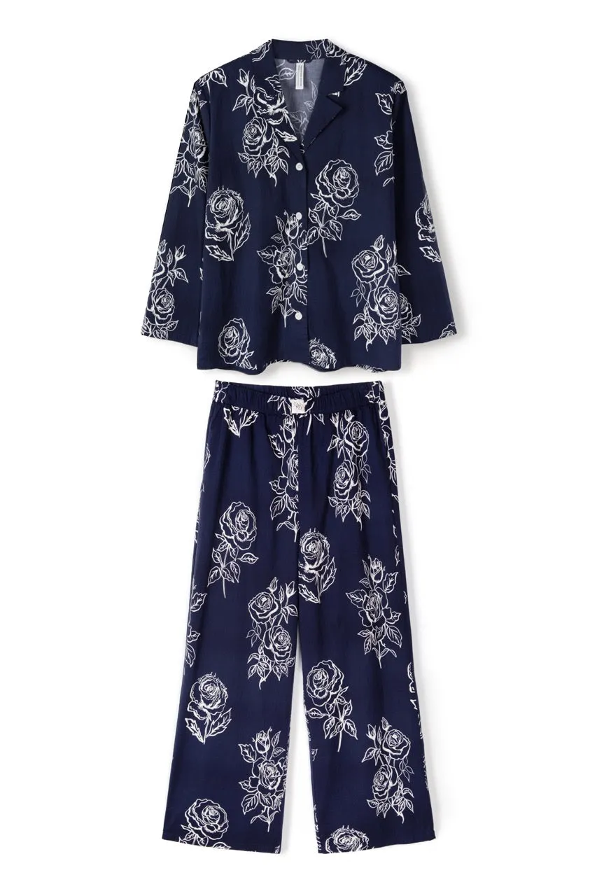 402 Long Pyjama Set Posy Navy sold by Desmond & Dempsey product image thumbnail 5