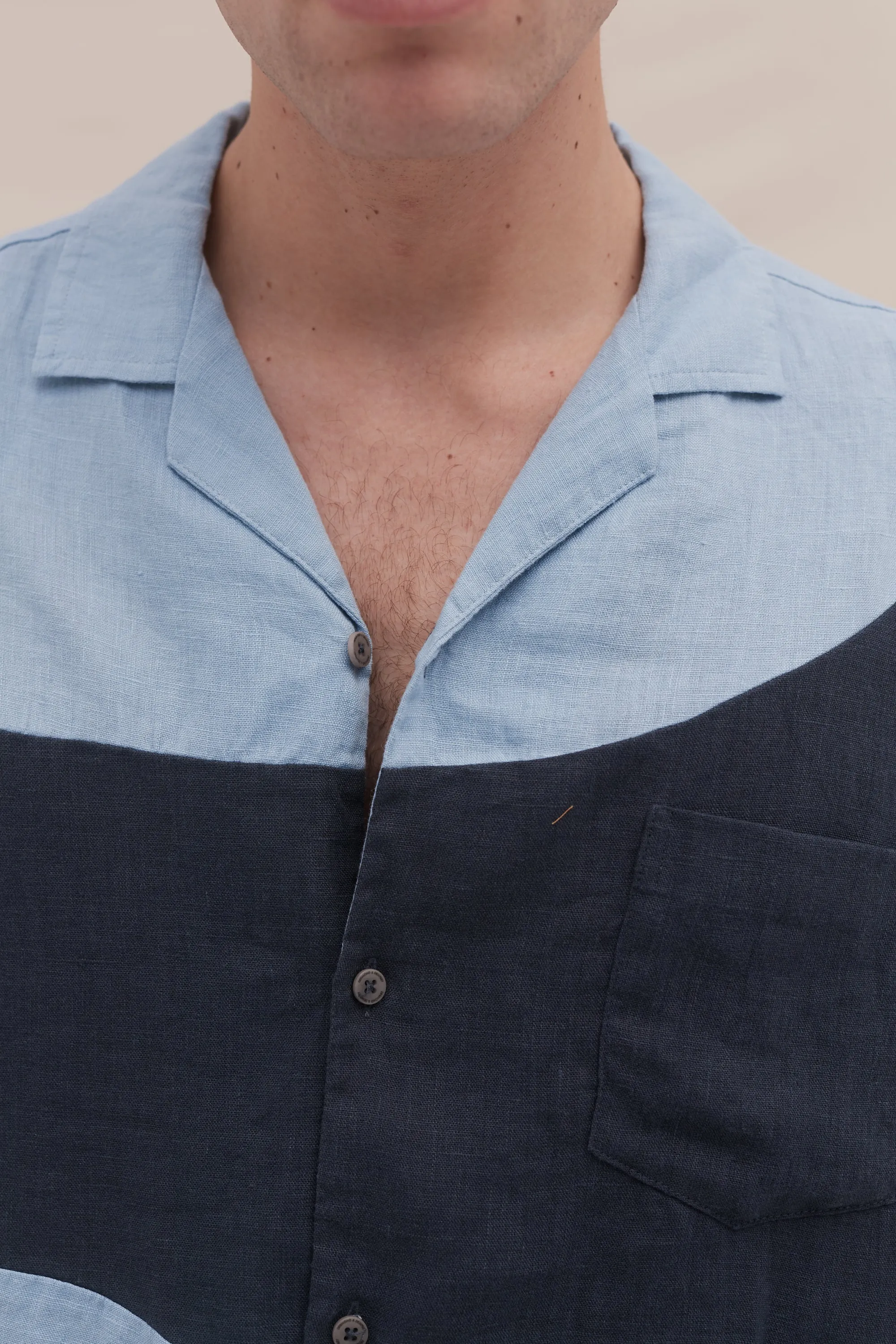 Men’s Cuban Pyjama Shirt Salacia Print Petrol/Sky Blue Linen sold by Desmond & Dempsey product image thumbnail 4