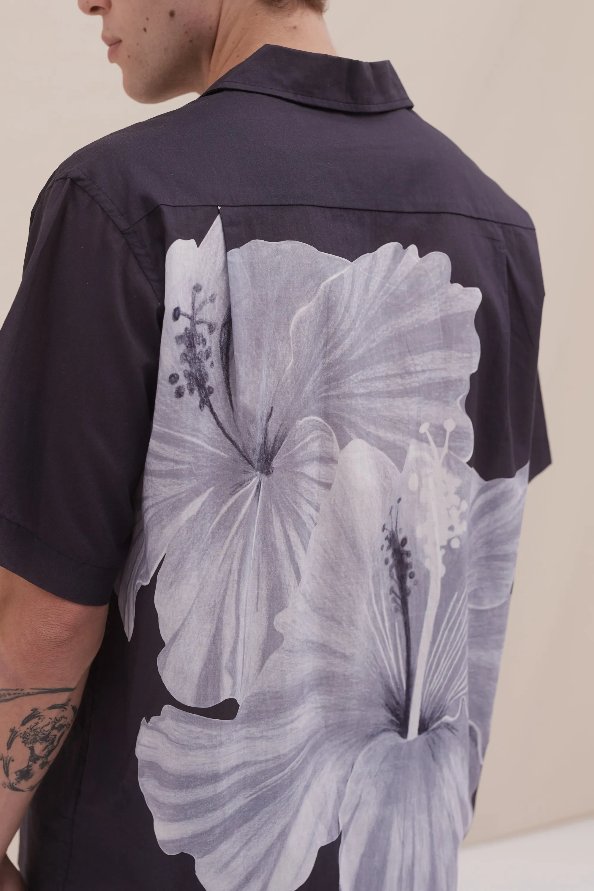 Men’s Cuban Pyjama Shirt Hibiscus Print Navy sold by Desmond & Dempsey product image thumbnail 2