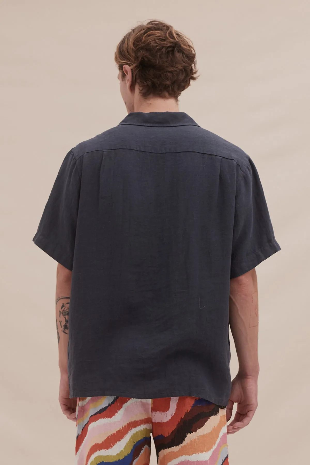 Men’s Cuban Pyjama Shirt Petrol Linen sold by Desmond & Dempsey product image thumbnail 3