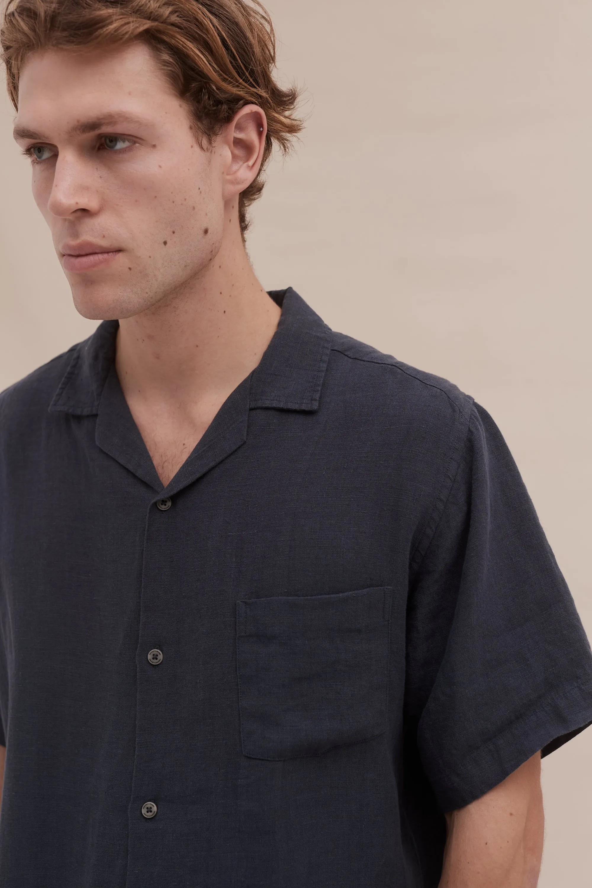Men’s Cuban Pyjama Shirt Petrol Linen sold by Desmond & Dempsey product image thumbnail 4