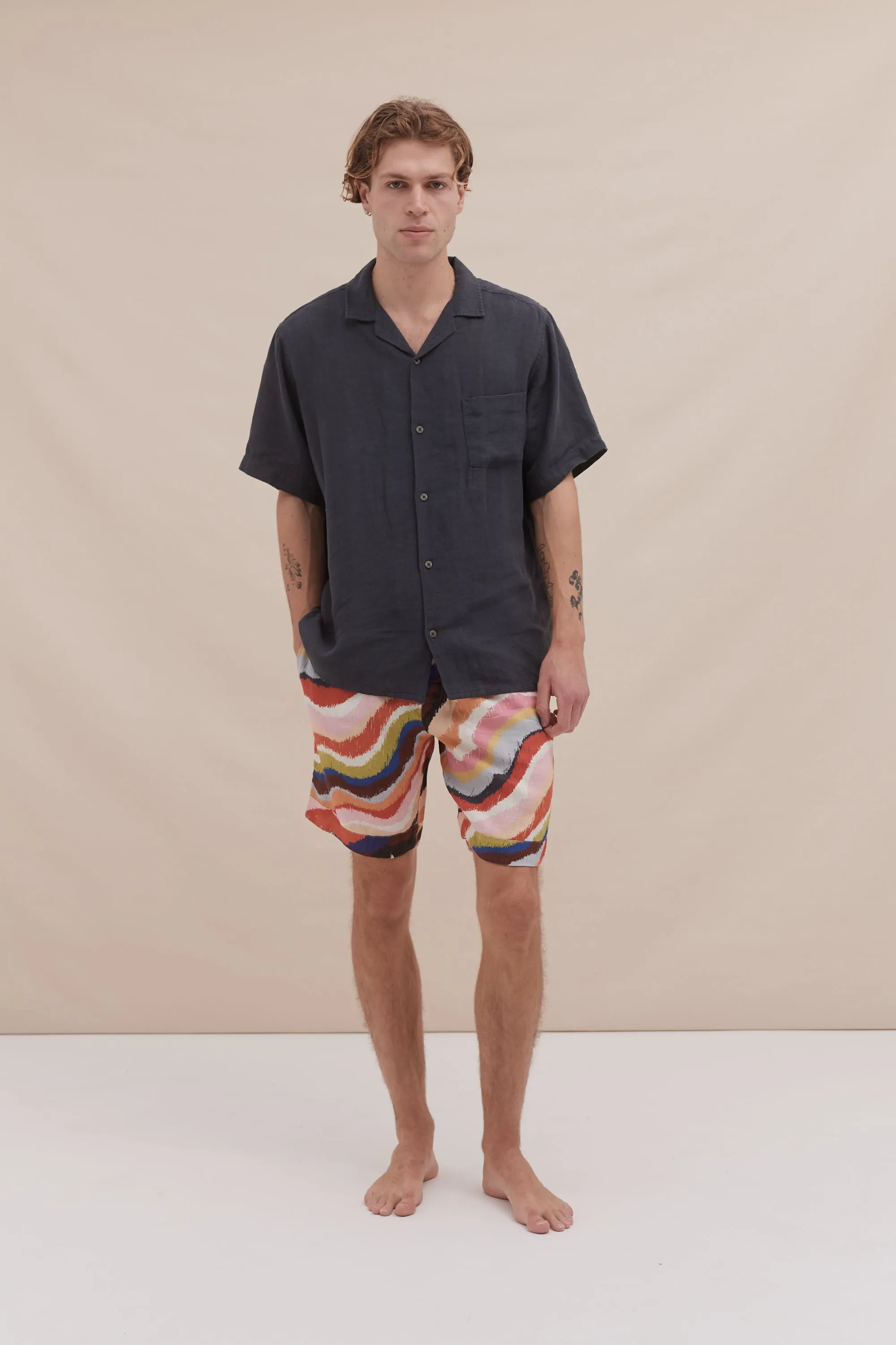 Men’s Cuban Pyjama Shirt Petrol Linen sold by Desmond & Dempsey product image thumbnail 5