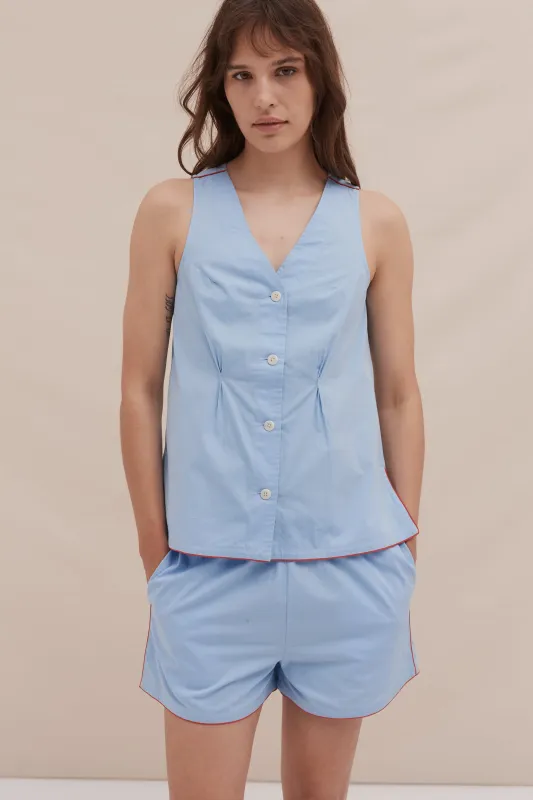 402 Vest Cami Blue sold by Desmond & Dempsey