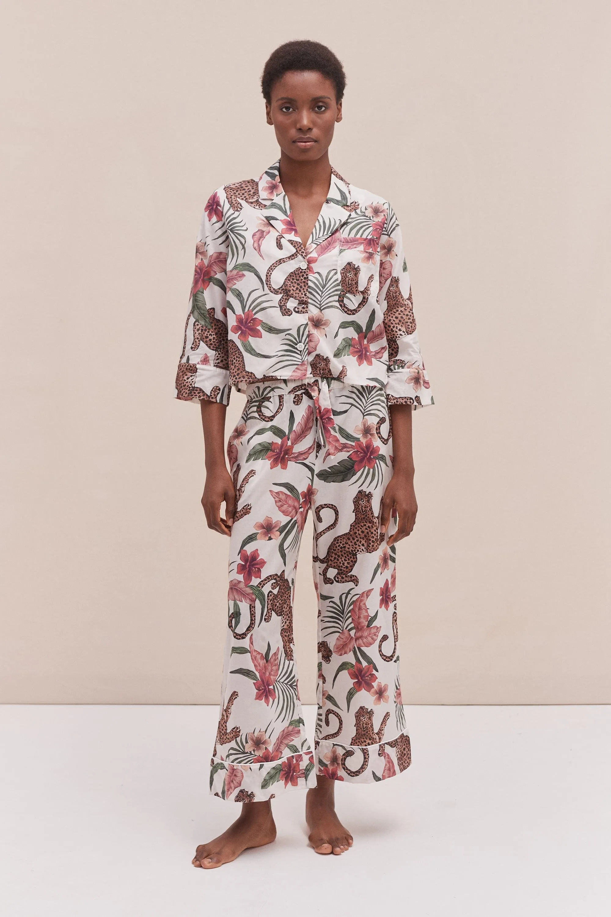 Boxy Shirt and Wide Leg Trouser Set Soleia Leopard Print Cream sold by Desmond & Dempsey