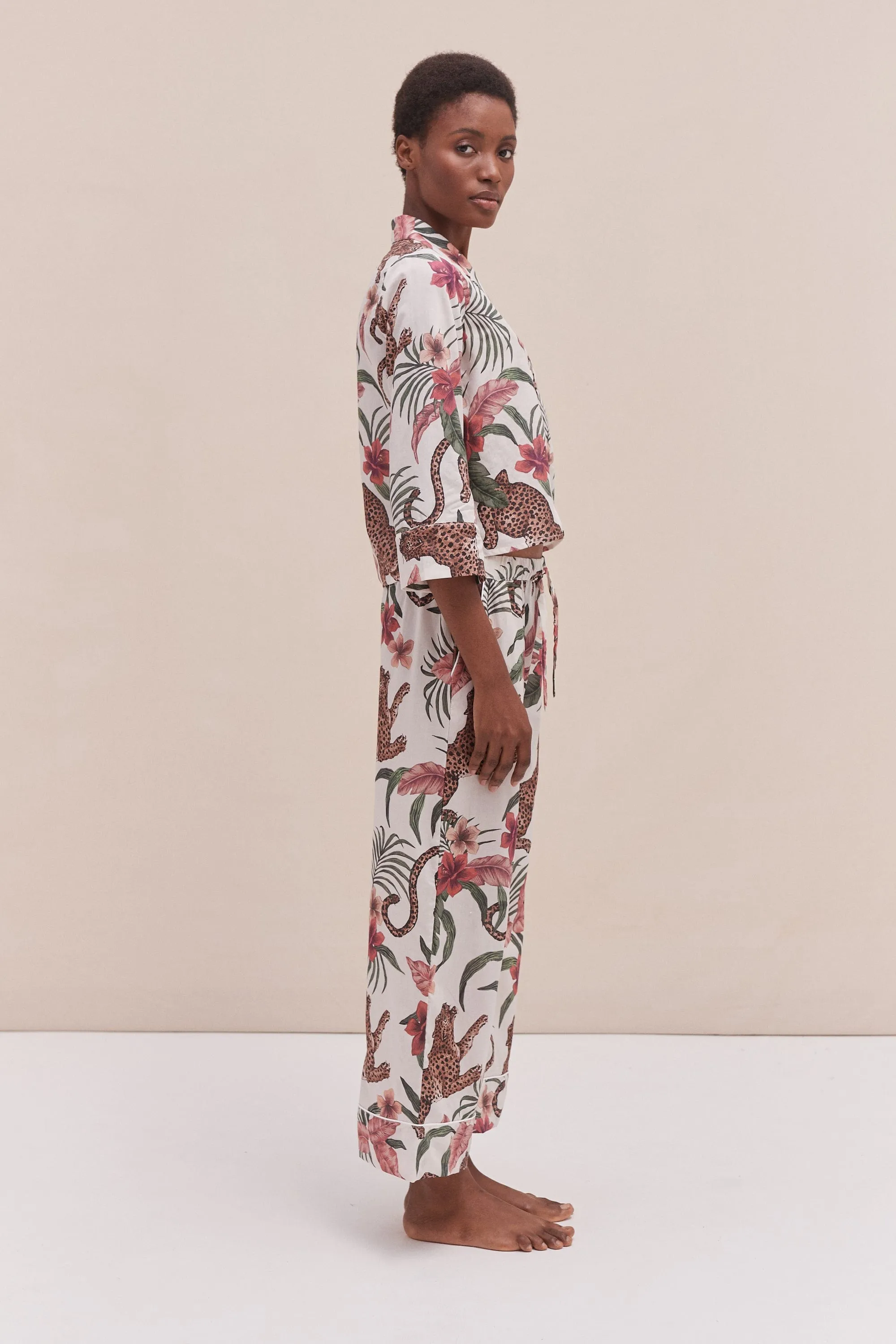 Boxy Shirt and Wide Leg Trouser Set Soleia Leopard Print Cream sold by Desmond & Dempsey product image thumbnail 2