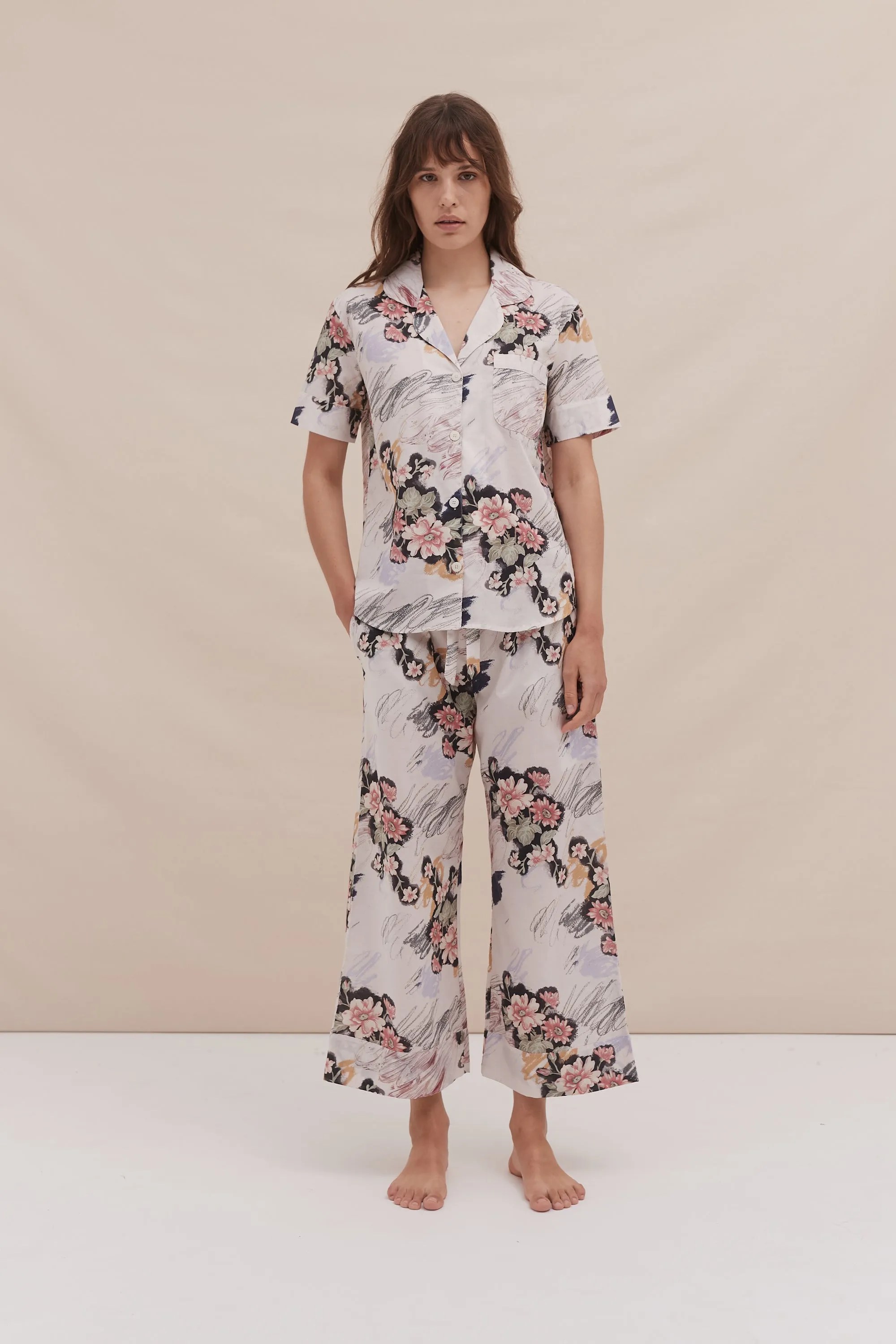 Short Sleeve and Wide Leg Trouser Set Love Print Chalk sold by Desmond & Dempsey
