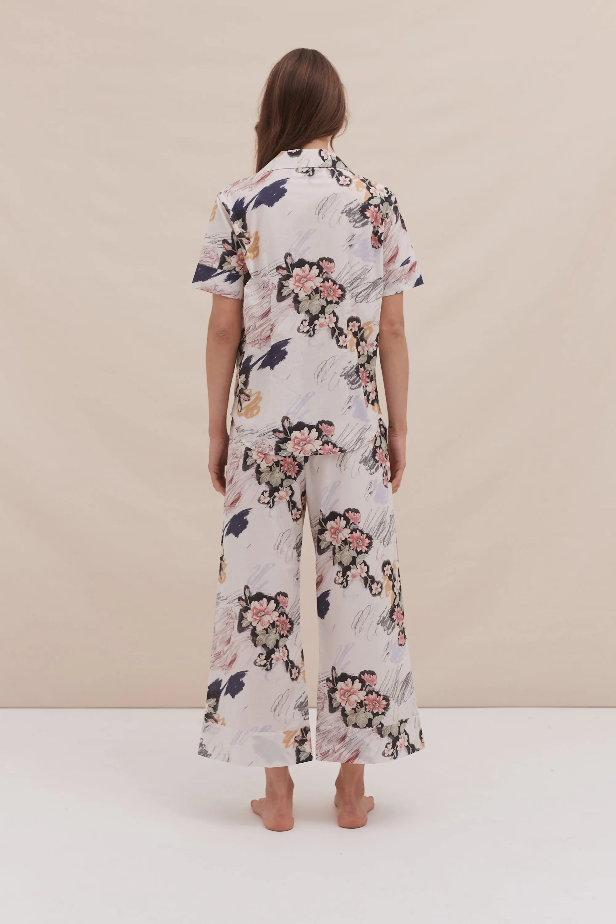 Short Sleeve and Wide Leg Trouser Set Love Print Chalk sold by Desmond & Dempsey product image thumbnail 3