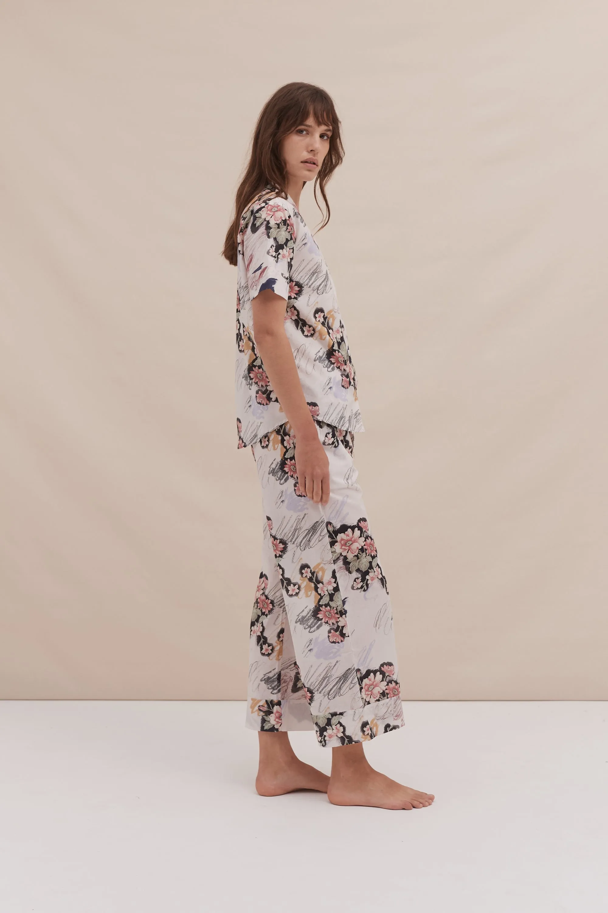 Short Sleeve and Wide Leg Trouser Set Love Print Chalk sold by Desmond & Dempsey product image thumbnail 2