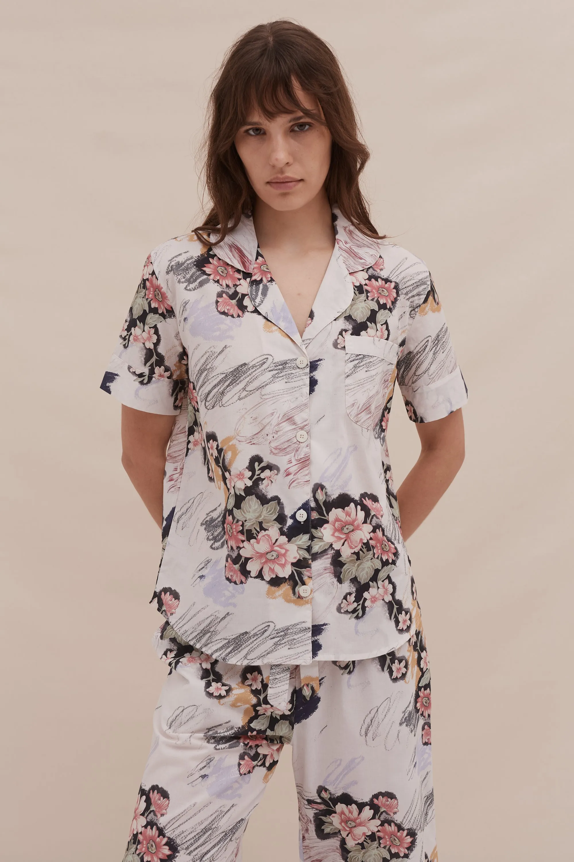 Short Sleeve and Wide Leg Trouser Set Love Print Chalk sold by Desmond & Dempsey product image thumbnail 4