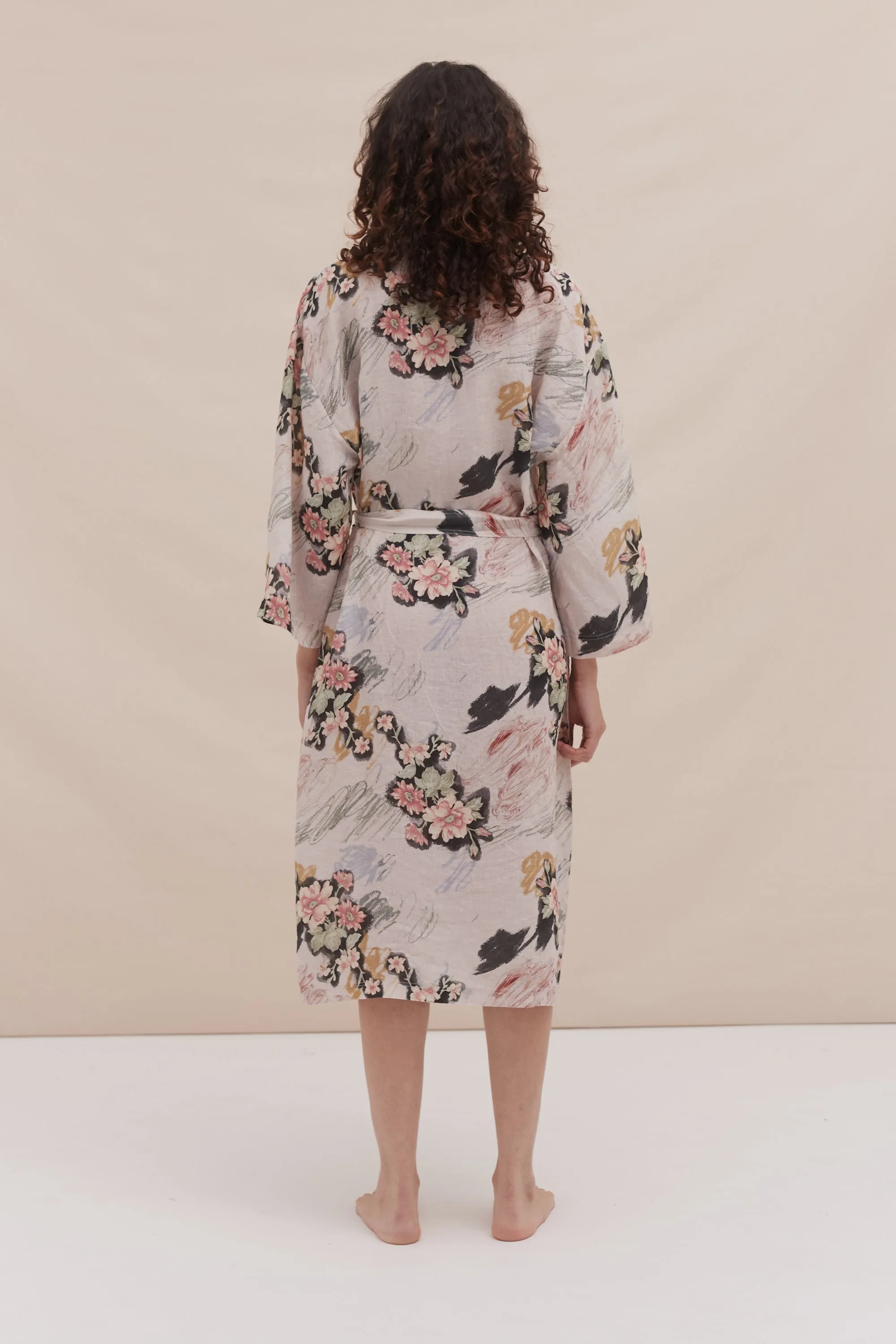 Wrap Robe Love Print Chalk Linen sold by Desmond & Dempsey product image thumbnail 3