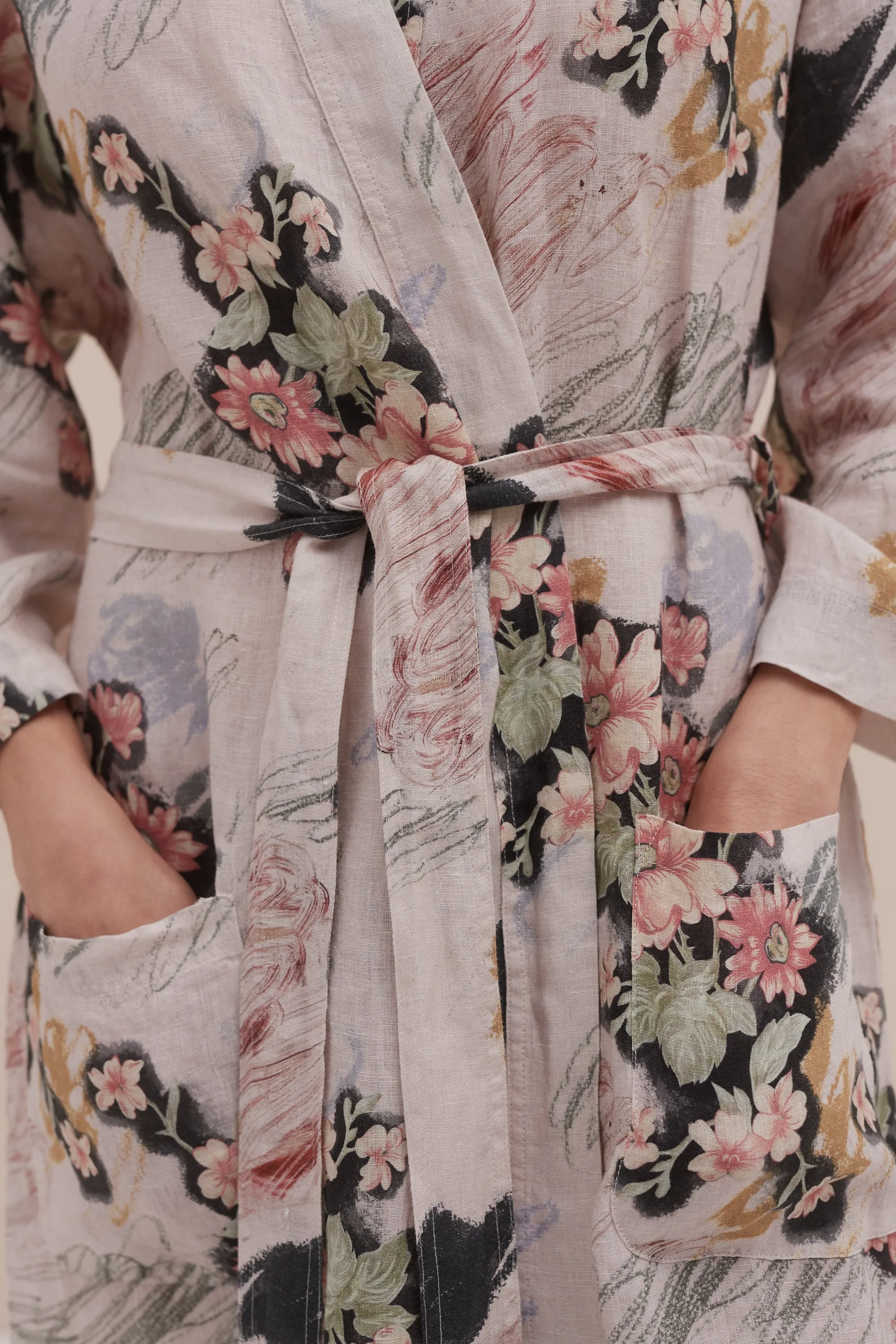 Wrap Robe Love Print Chalk Linen sold by Desmond & Dempsey product image thumbnail 4