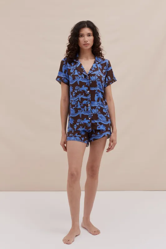 Lyocell Jersey Short Pyjama Set Lace Espresso/Ice Blue sold by Desmond & Dempsey