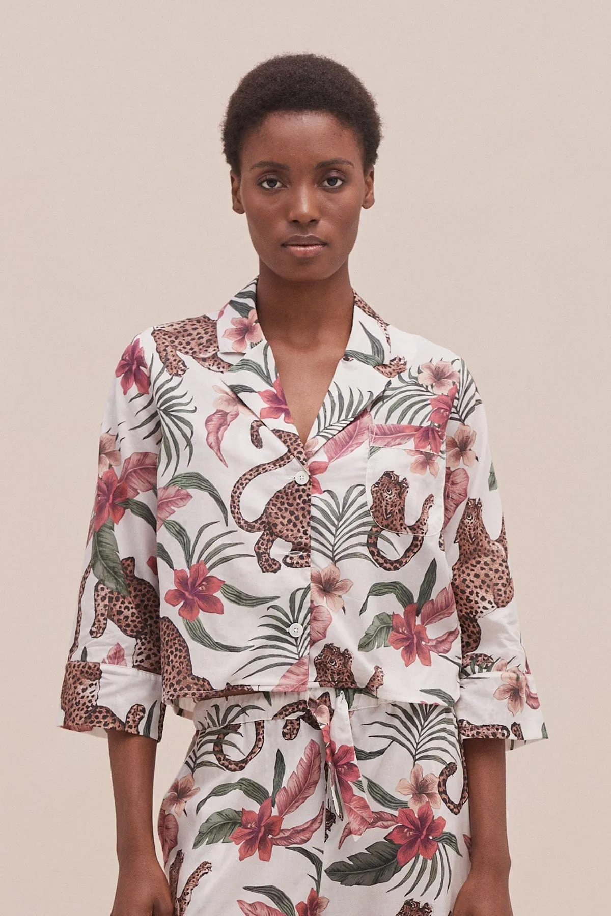 Women's Boxy Shirt Soleia Print Cream sold by Desmond & Dempsey