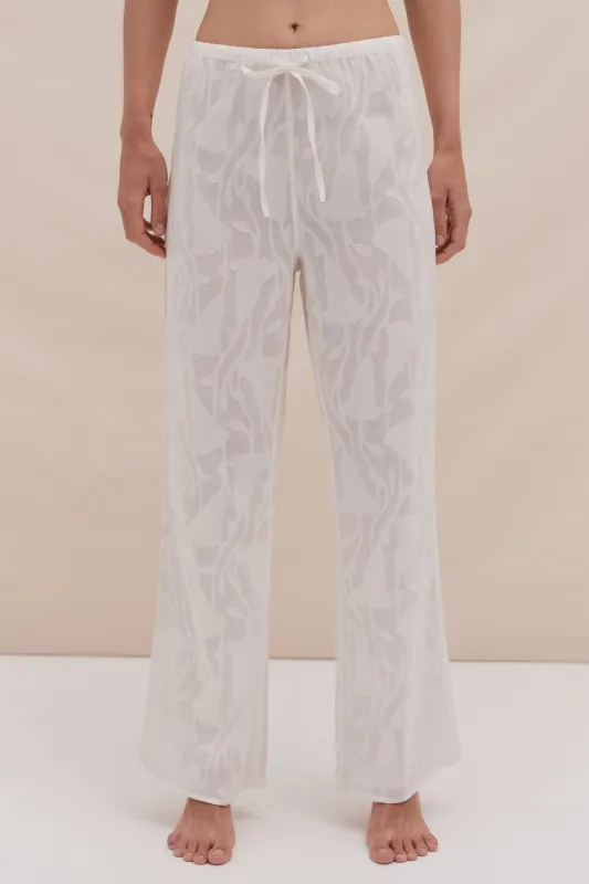 Lounge Trouser Floral Jacquard White sold by Desmond & Dempsey