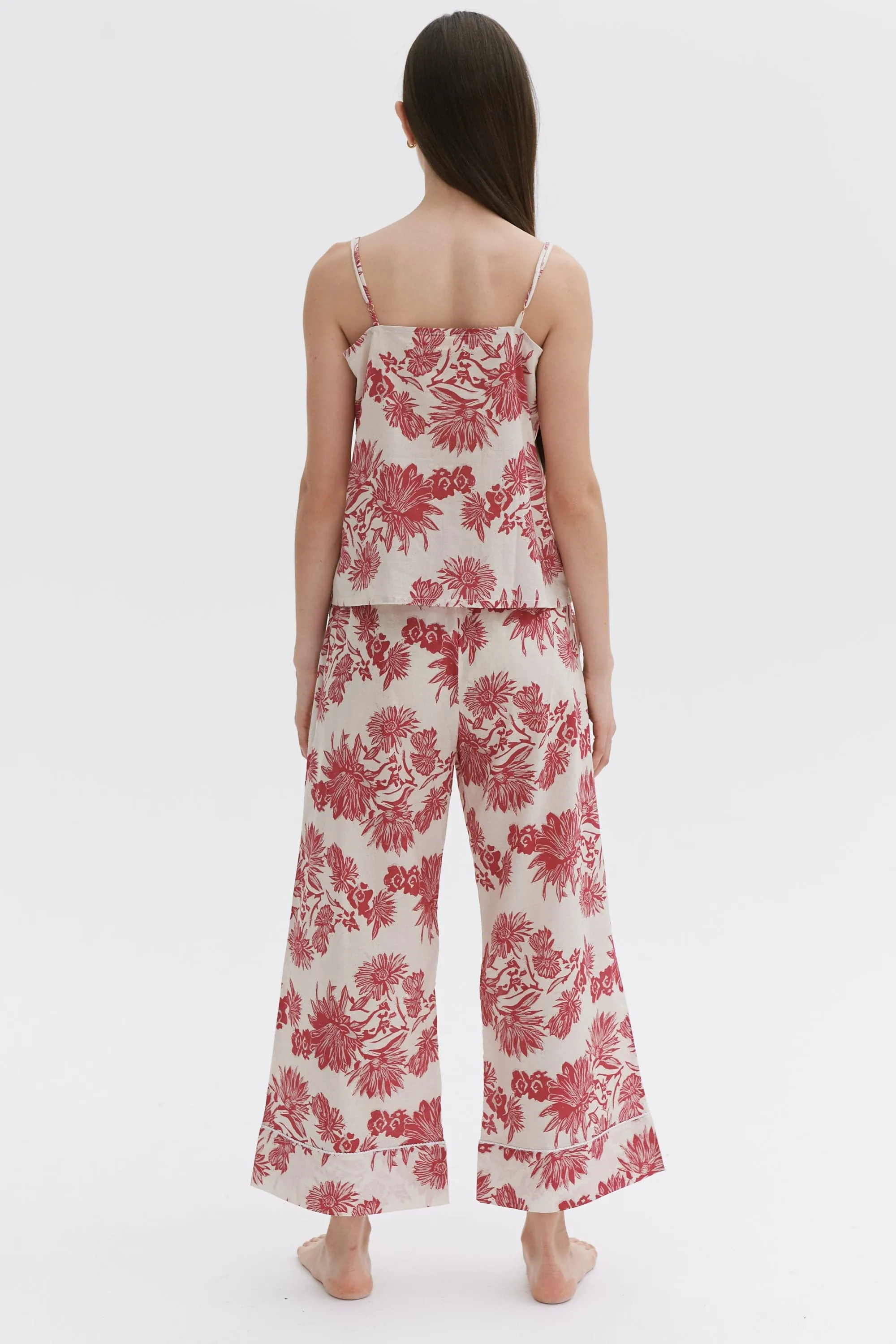 Cami & Wide Leg Set Cactus Flower Print Pink/Ecru sold by Desmond & Dempsey product image thumbnail 3