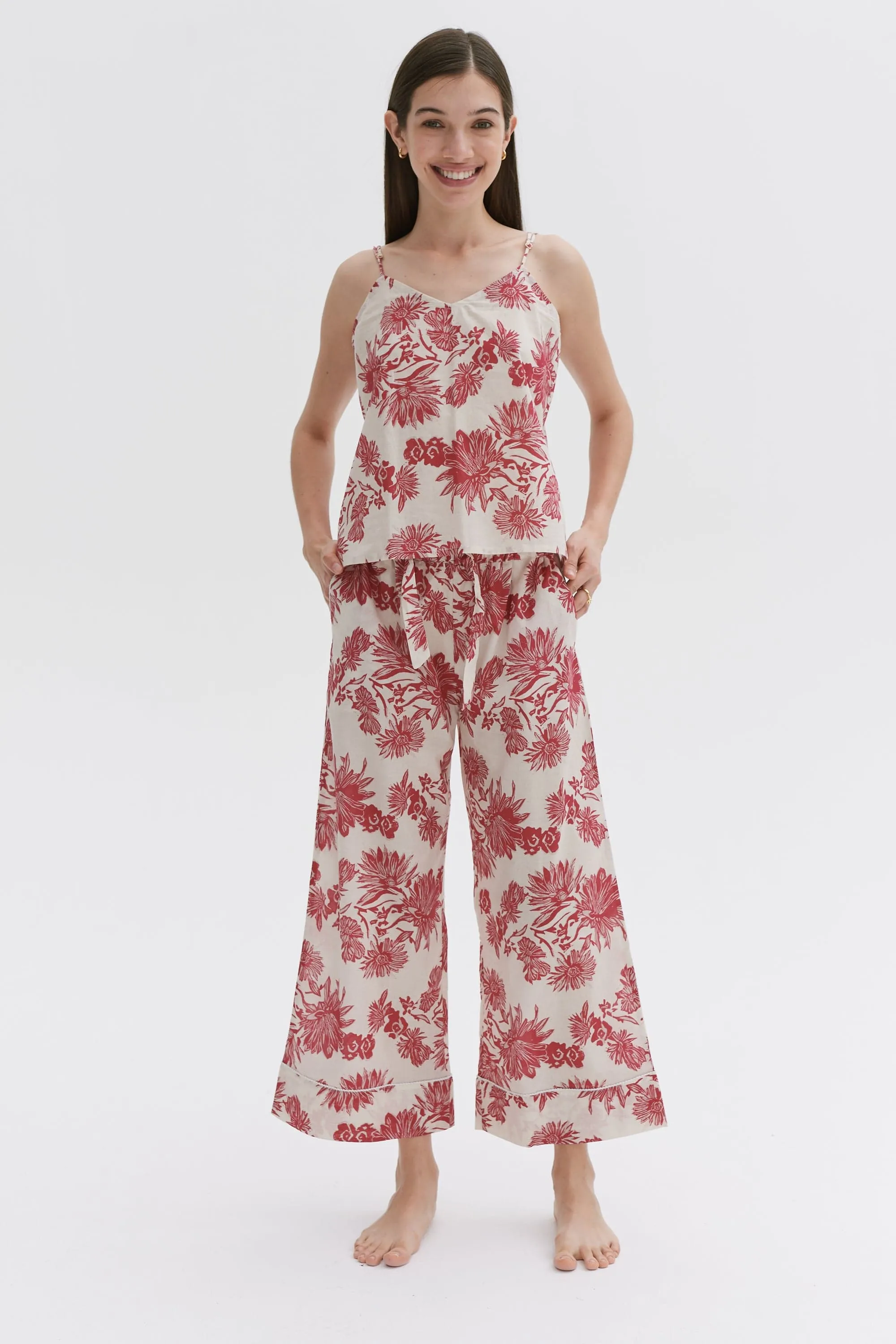 Cami & Wide Leg Set Cactus Flower Print Pink/Ecru sold by Desmond & Dempsey product image thumbnail 4