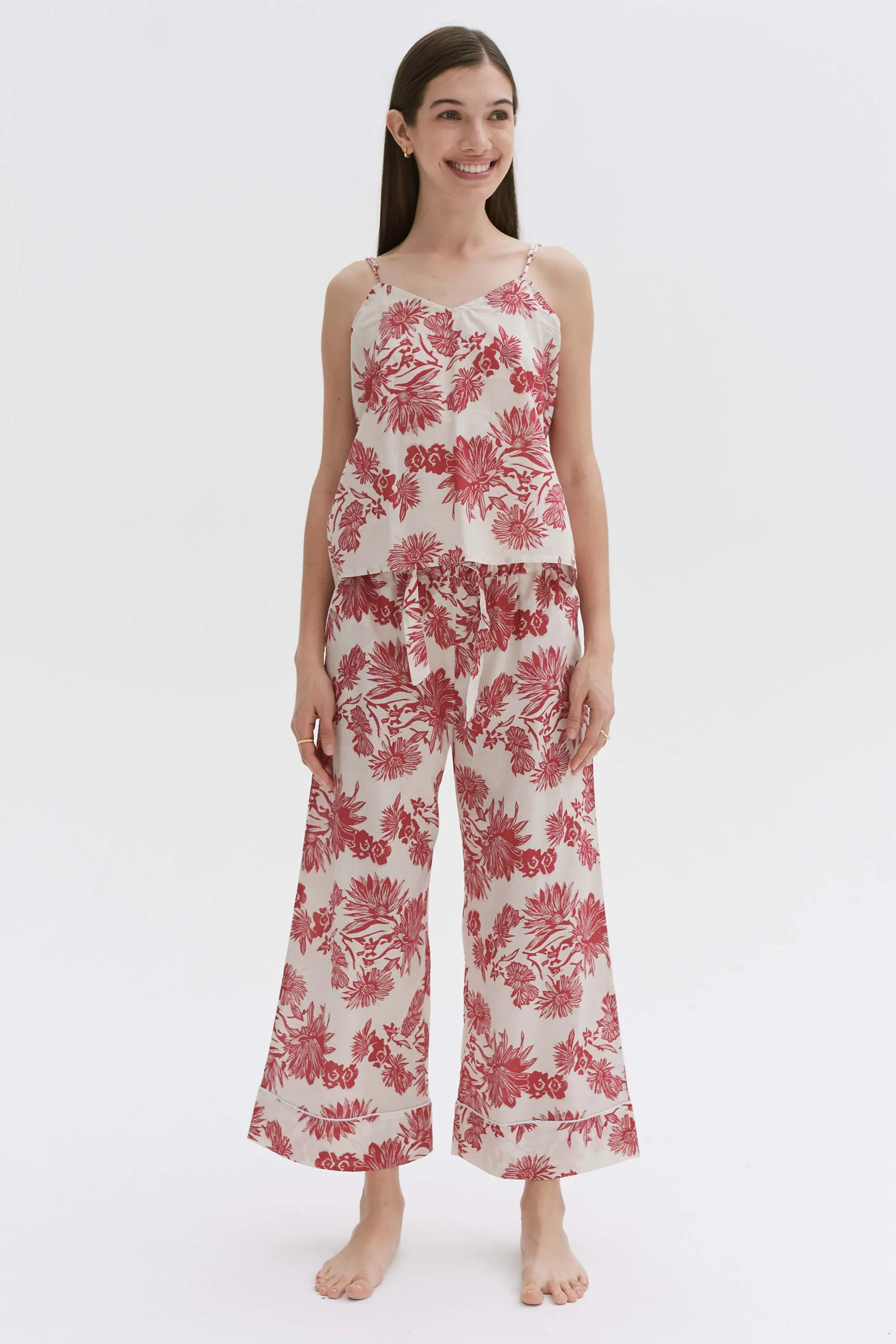 Cami & Wide Leg Set Cactus Flower Print Pink/Ecru sold by Desmond & Dempsey