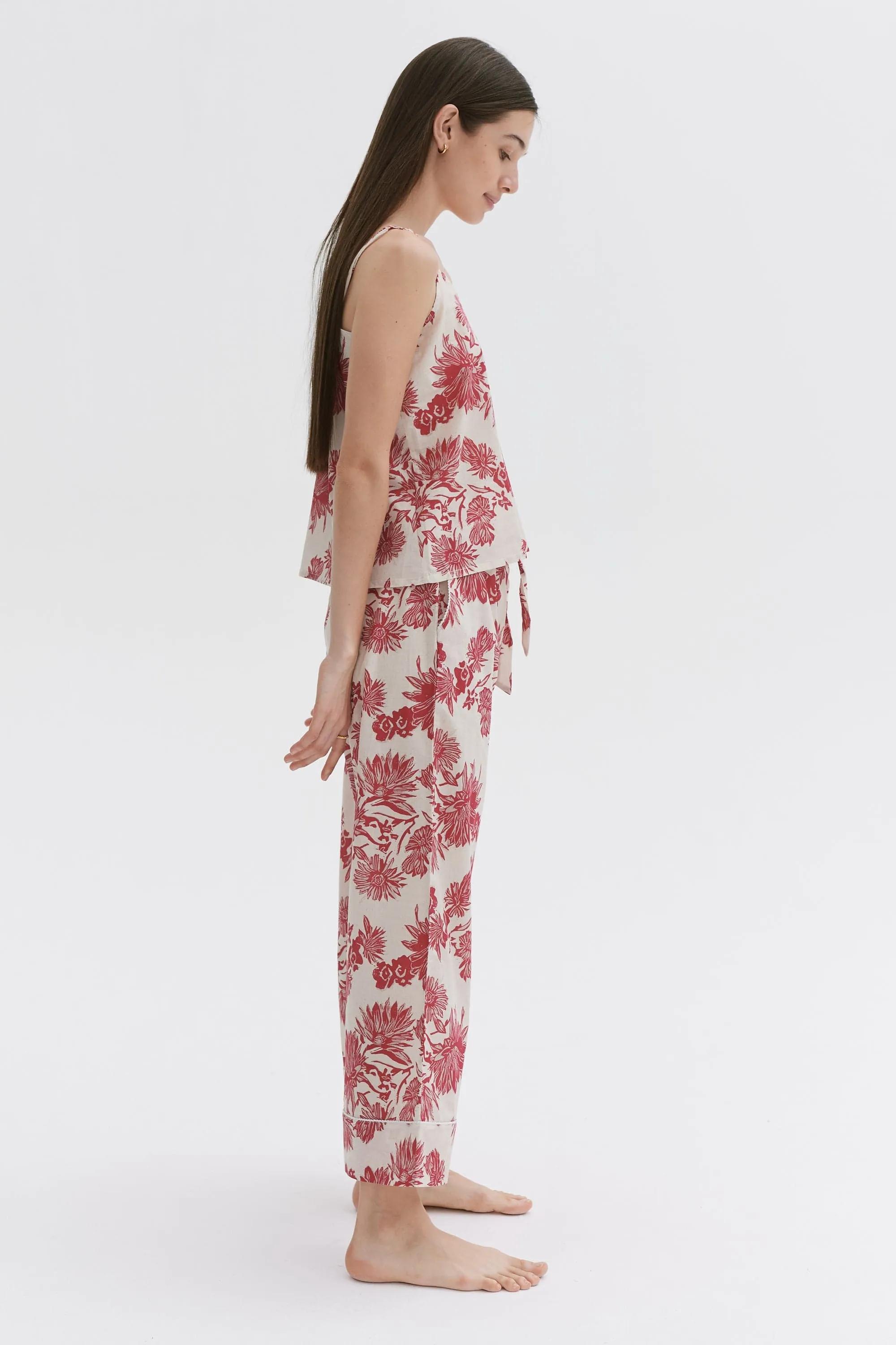 Cami & Wide Leg Set Cactus Flower Print Pink/Ecru sold by Desmond & Dempsey product image thumbnail 2