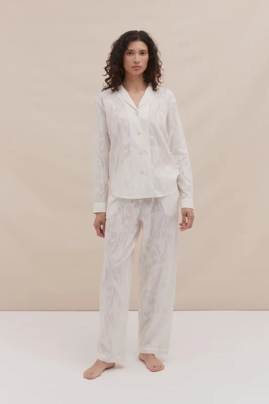 Long Pyjama Set Jacquard Floral White sold by Desmond & Dempsey