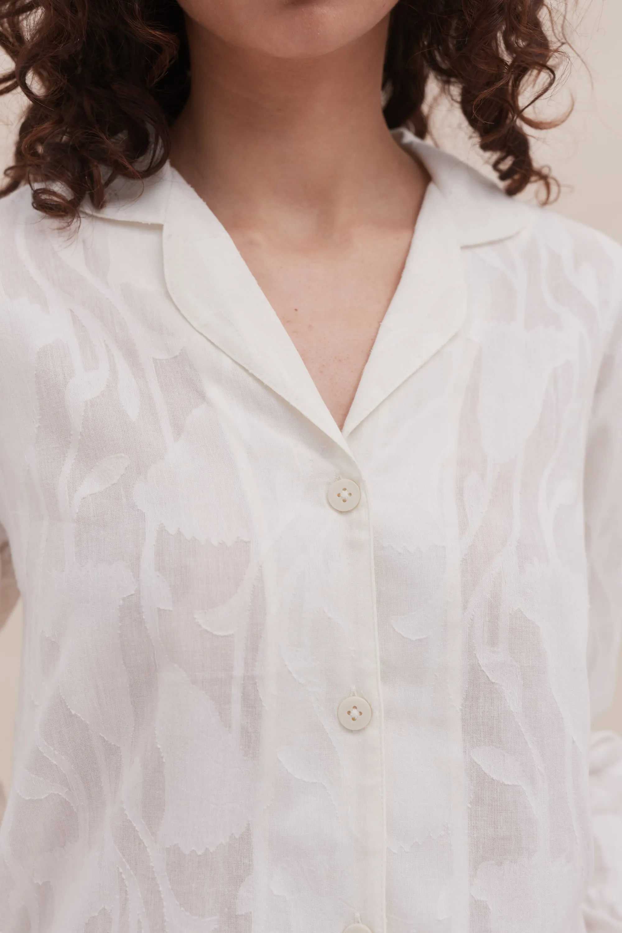 Long Pyjama Set Jacquard Floral White sold by Desmond & Dempsey product image thumbnail 5